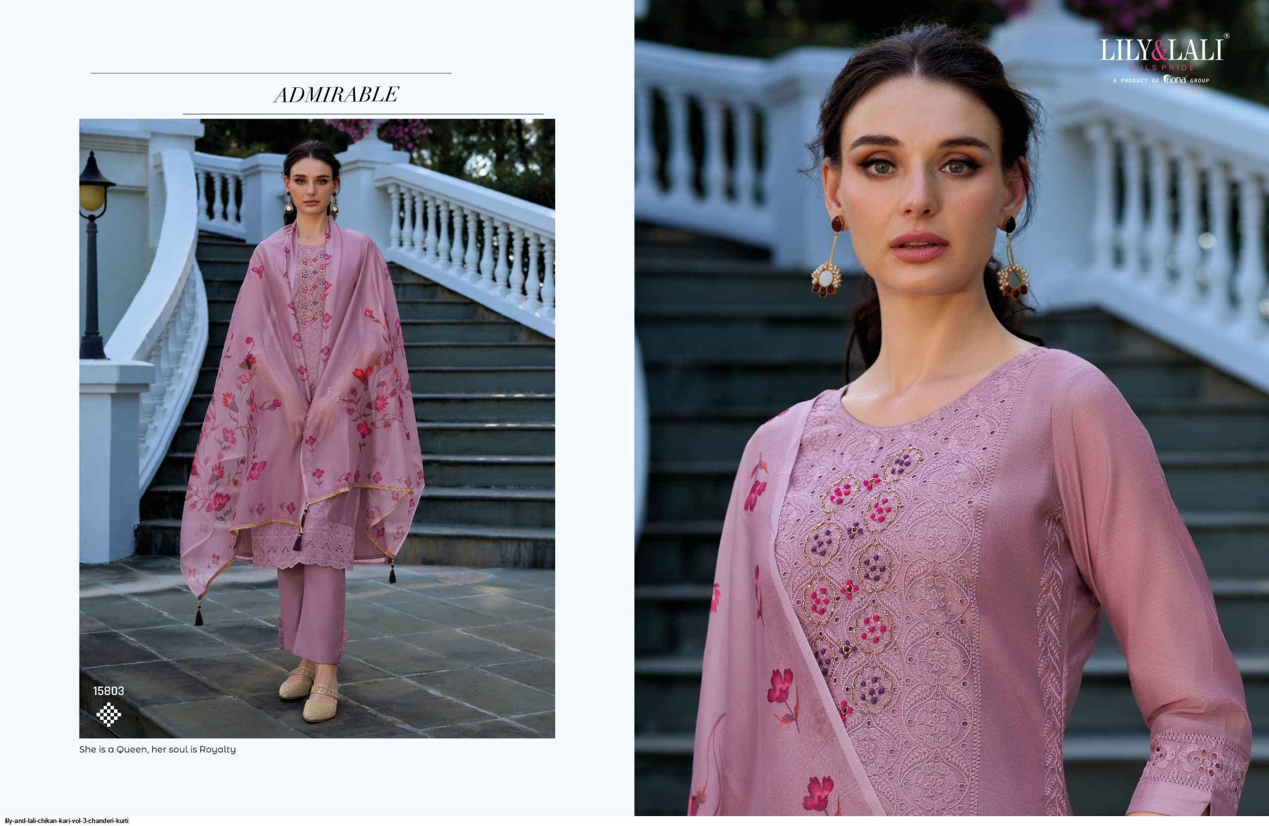 LILY AND LALI CHIKAN KARI VOL 3 CHANDERI READYMADE SUITS ( 6 pcs catalog )