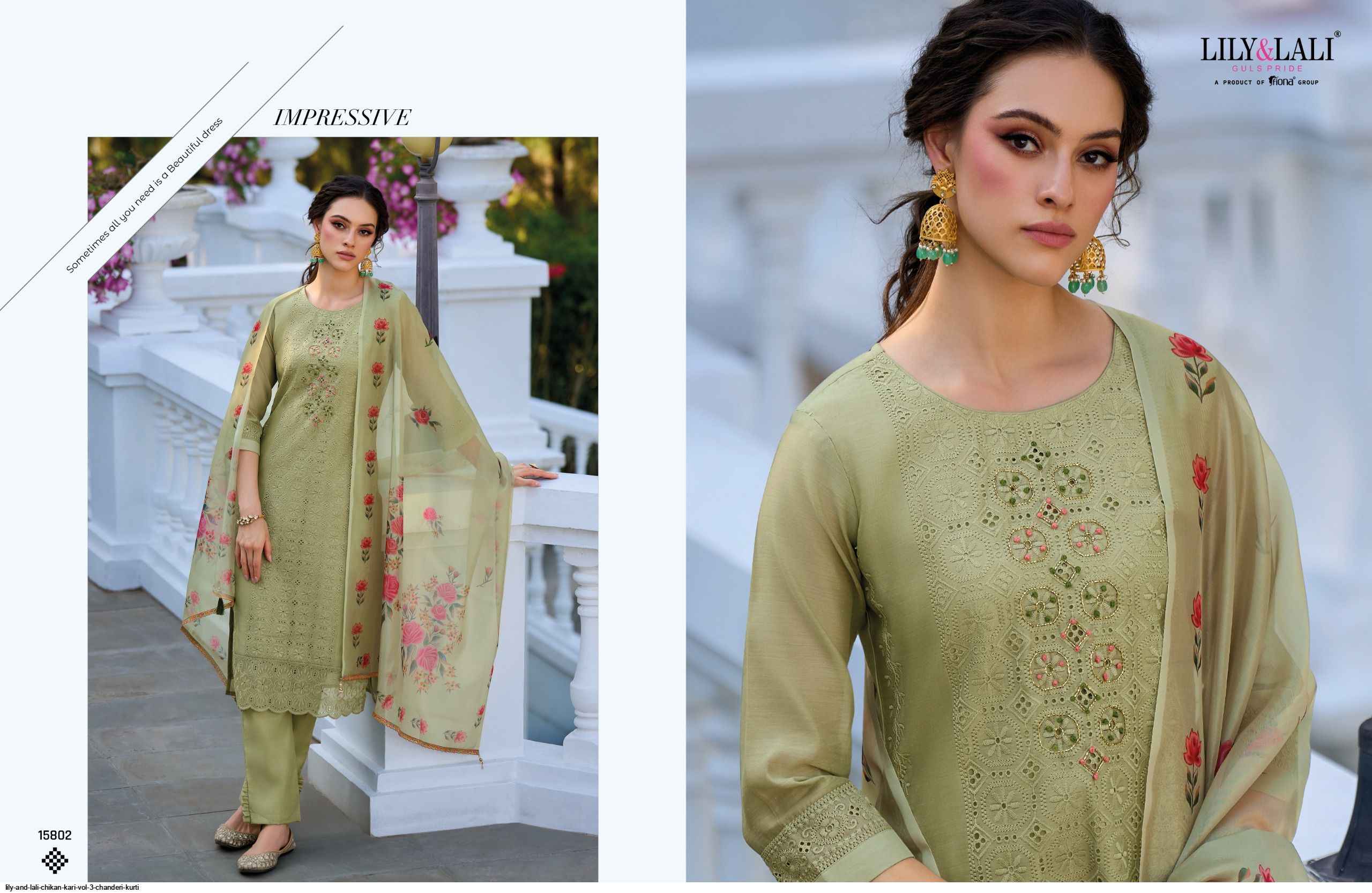 LILY AND LALI CHIKAN KARI VOL 3 CHANDERI READYMADE SUITS ( 6 pcs catalog )