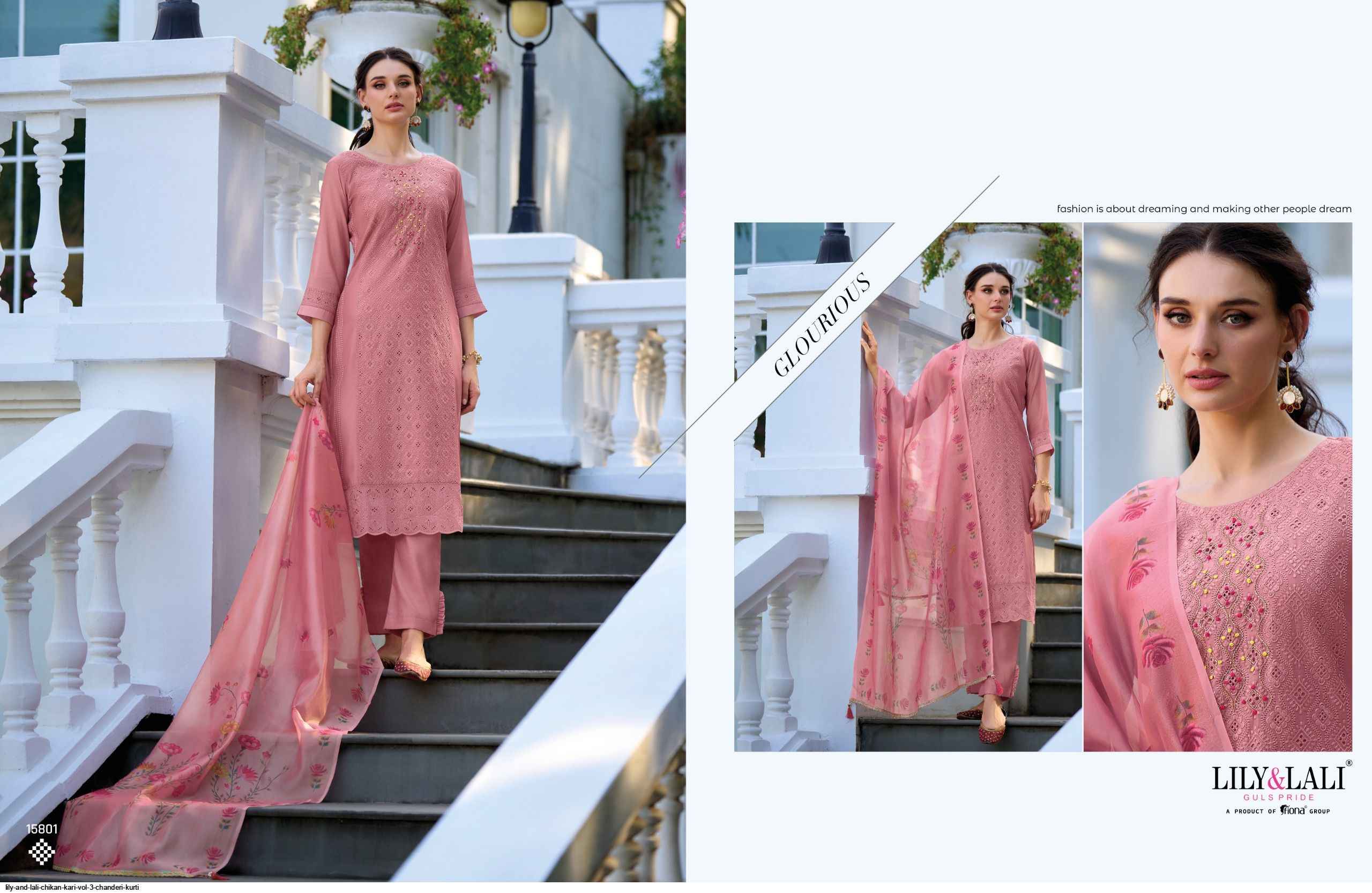 LILY AND LALI CHIKAN KARI VOL 3 CHANDERI READYMADE SUITS ( 6 pcs catalog )