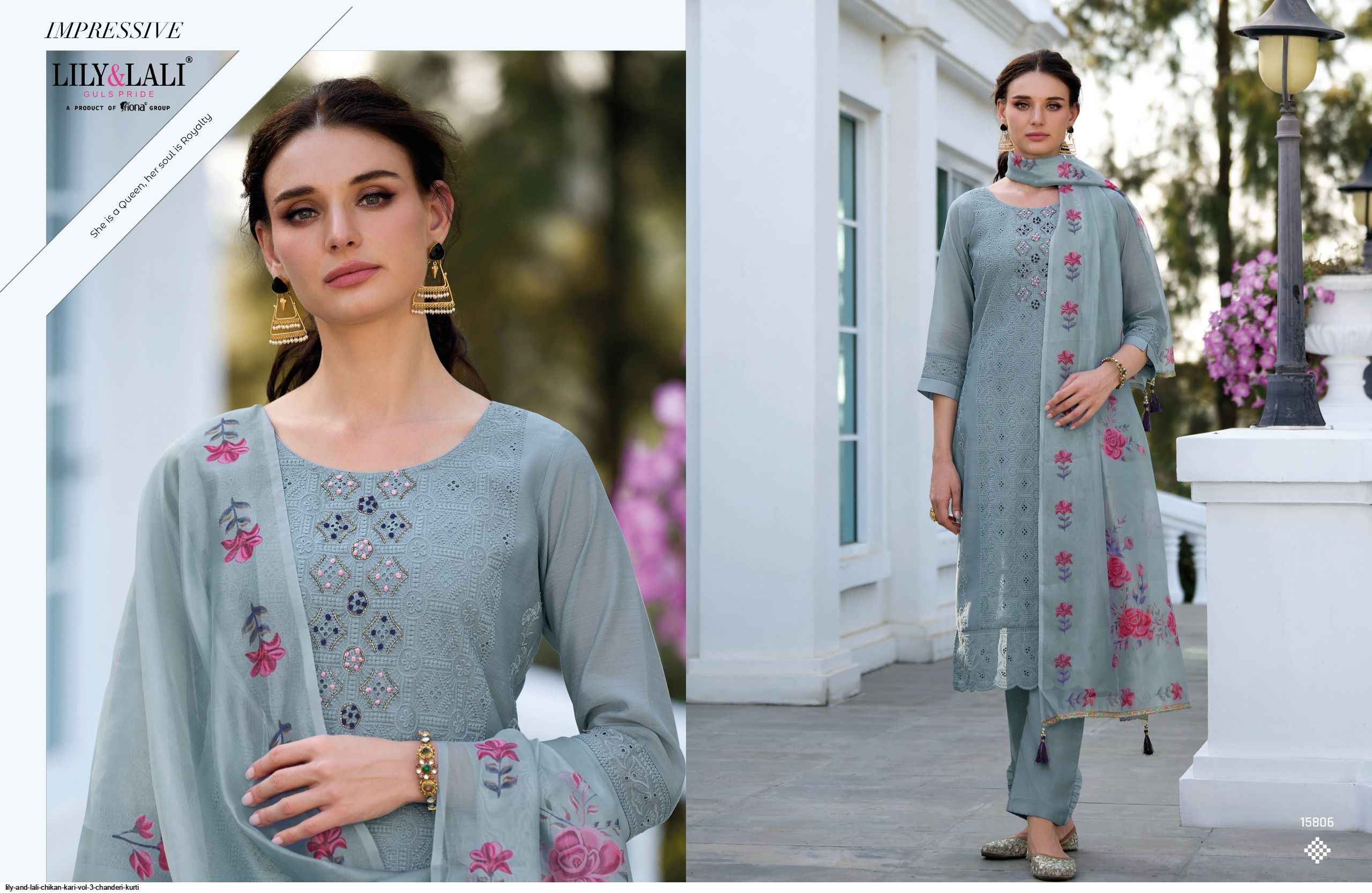 LILY AND LALI CHIKAN KARI VOL 3 CHANDERI READYMADE SUITS ( 6 pcs catalog )