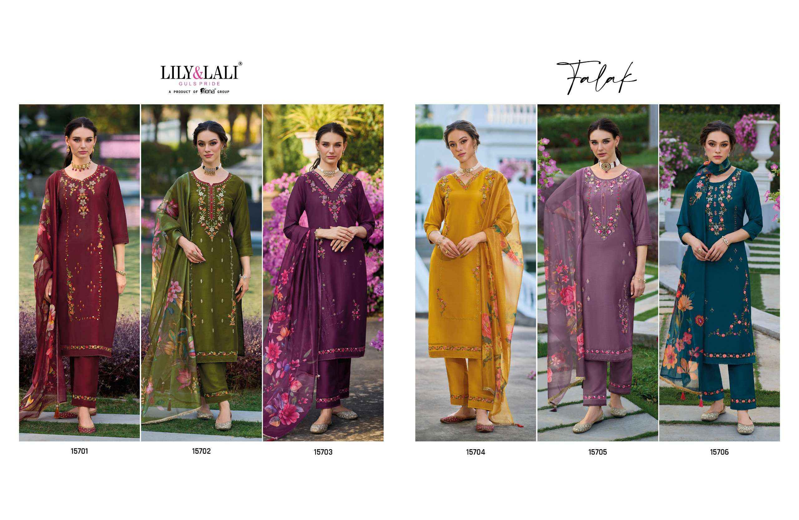 LILY AND LALI FALAK DESIGNER PARTY WEAR READYMADE SUITS ( 6 PCS CATALOG )