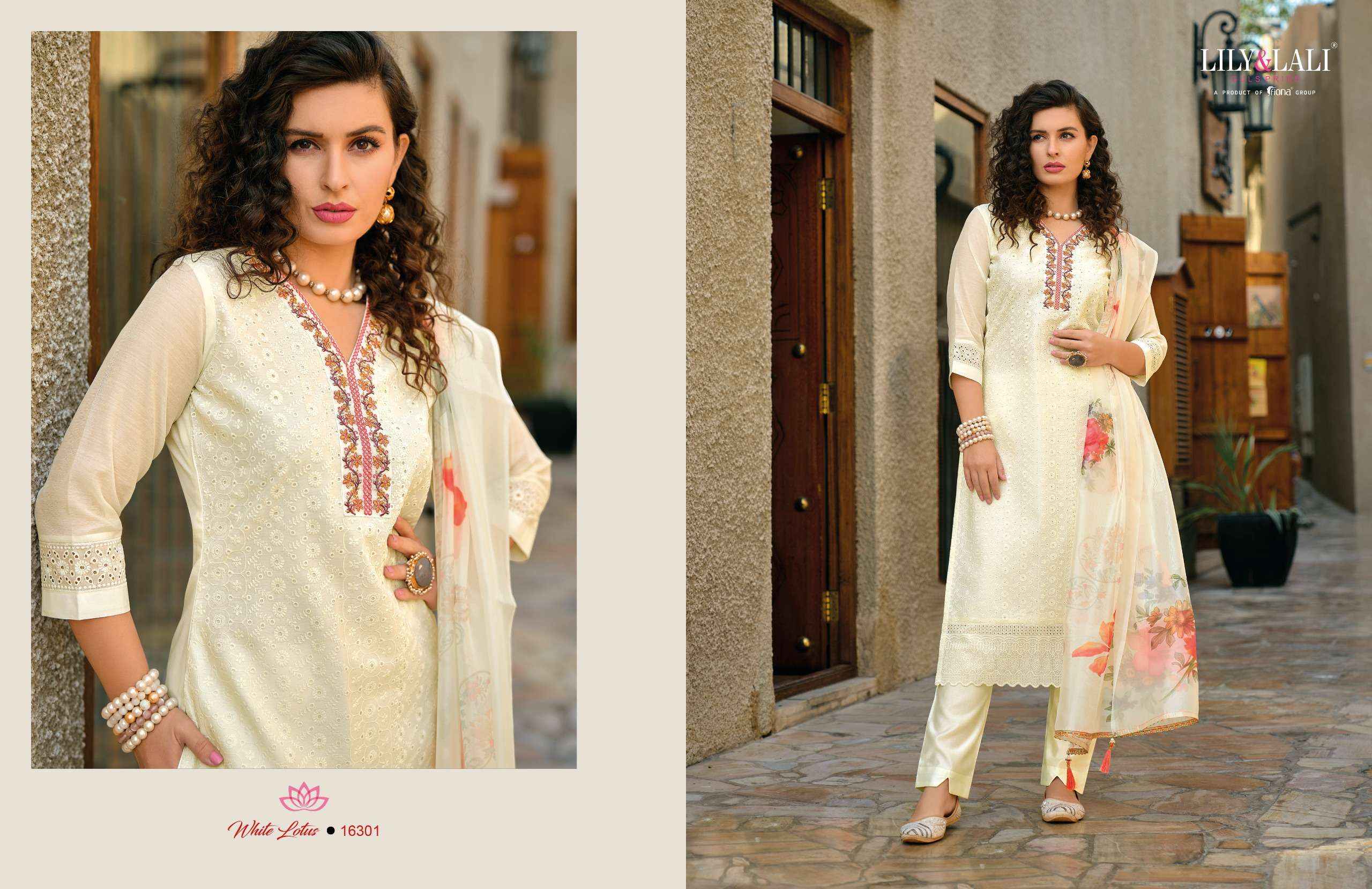 LILY AND LALI WHITE LOTUS SCHIFFLI DESIGNER SUITS ( 6 PCS CATALOG )