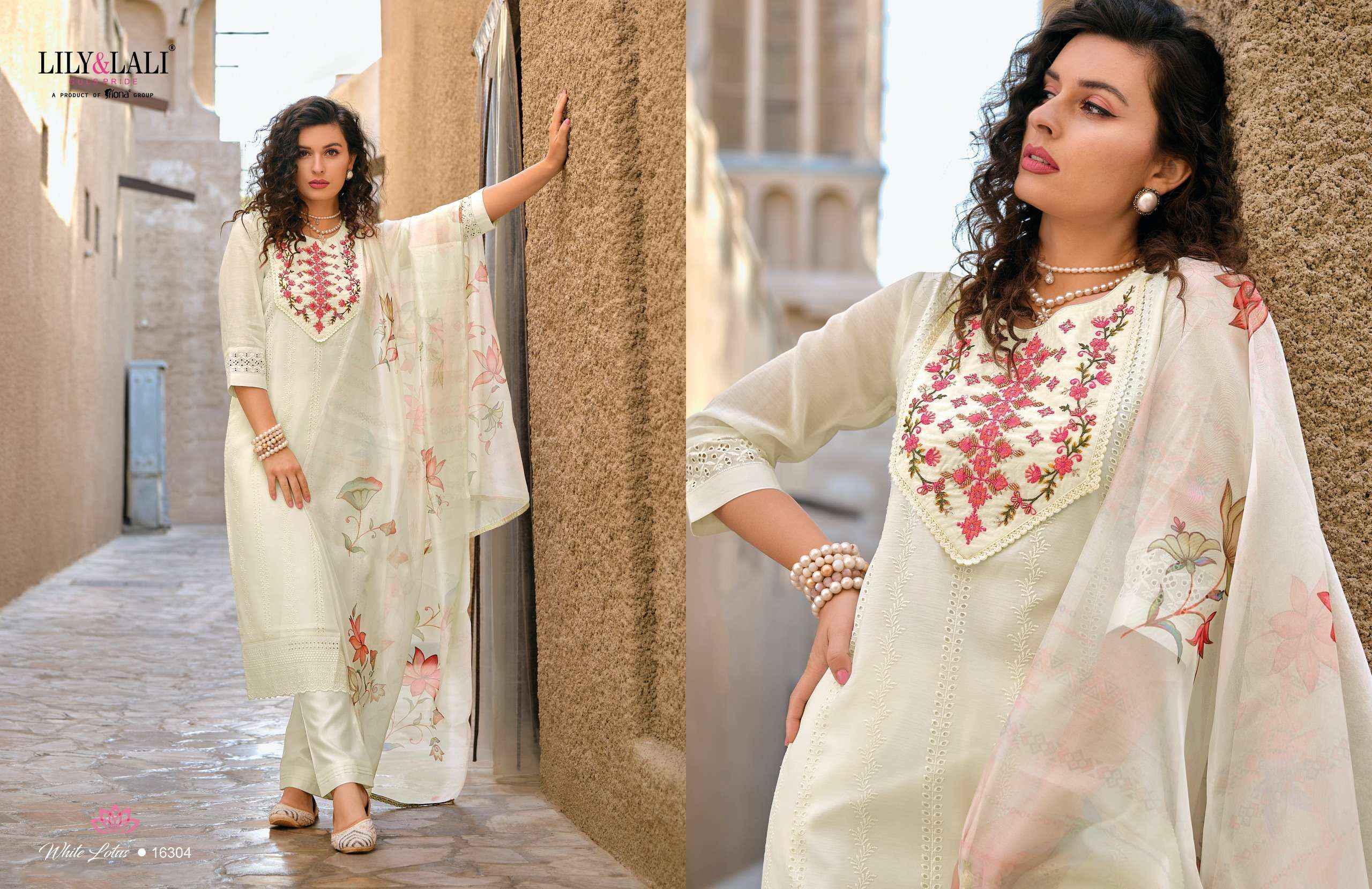 LILY AND LALI WHITE LOTUS SCHIFFLI DESIGNER SUITS ( 6 PCS CATALOG )