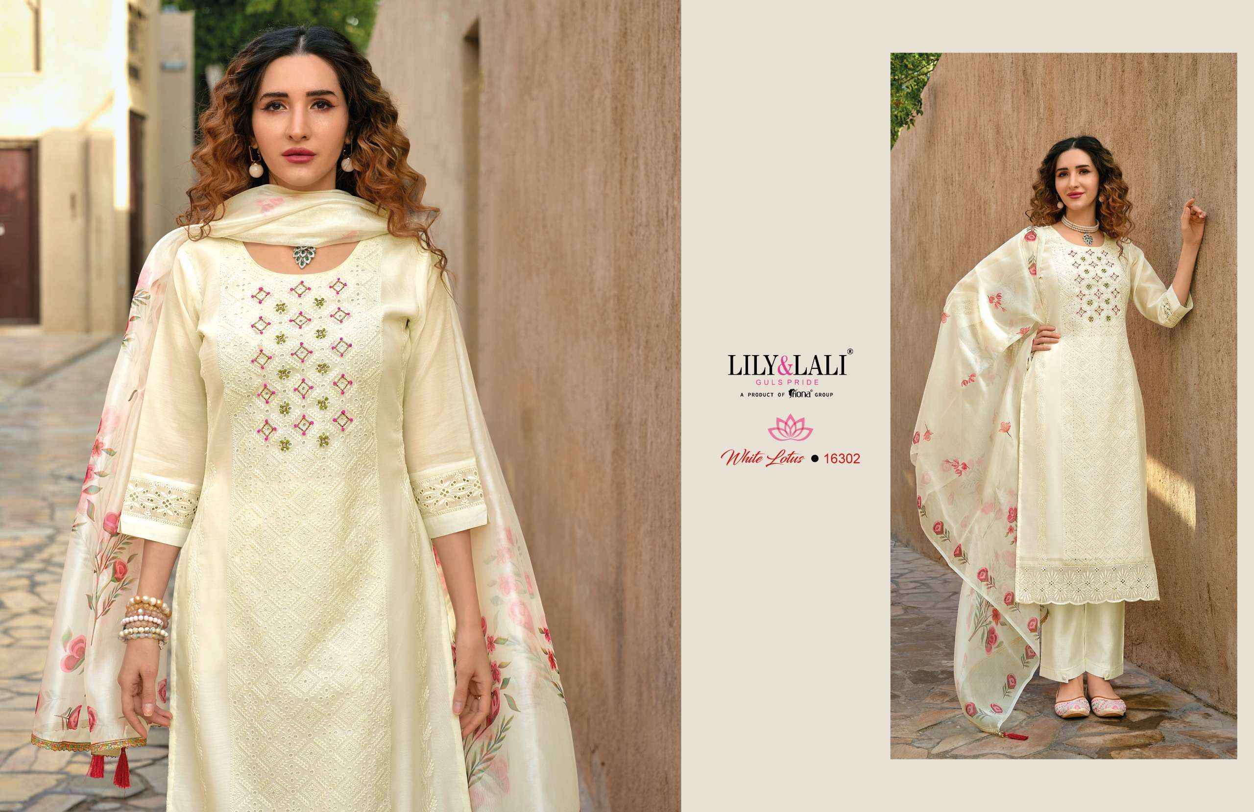 LILY AND LALI WHITE LOTUS SCHIFFLI DESIGNER SUITS ( 6 PCS CATALOG )