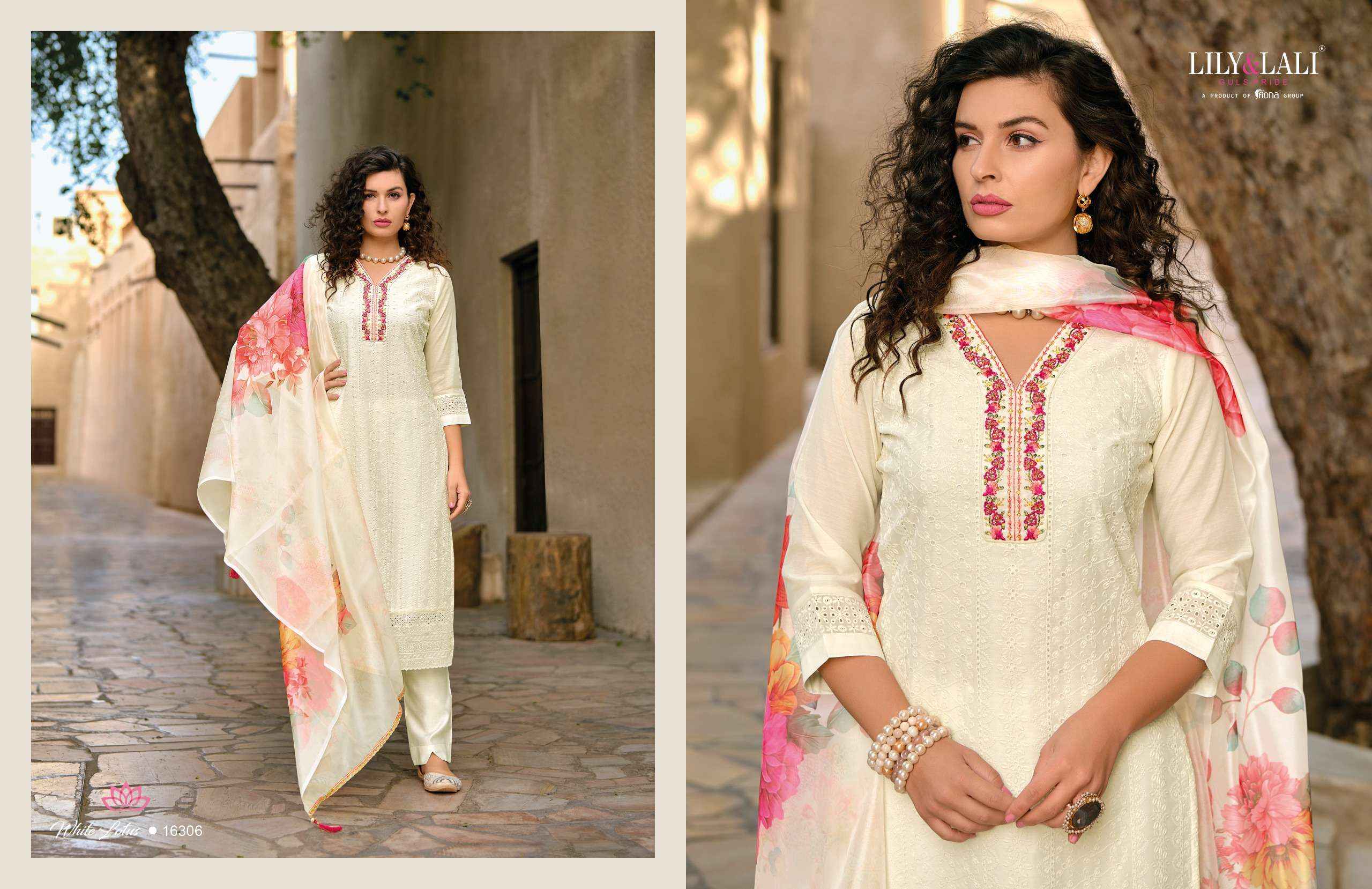 LILY AND LALI WHITE LOTUS SCHIFFLI DESIGNER SUITS ( 6 PCS CATALOG )