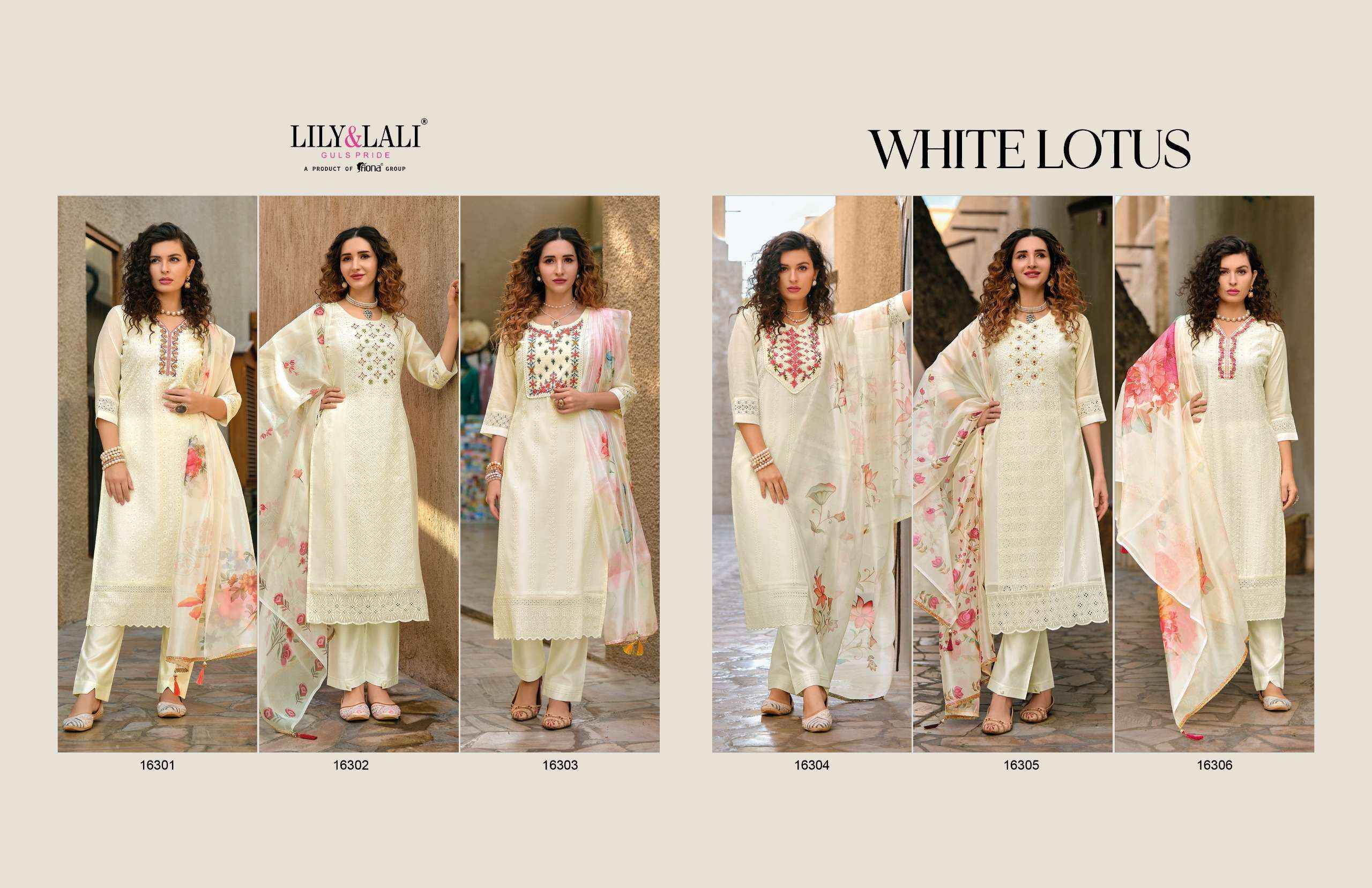 LILY AND LALI WHITE LOTUS SCHIFFLI DESIGNER SUITS ( 6 PCS CATALOG )