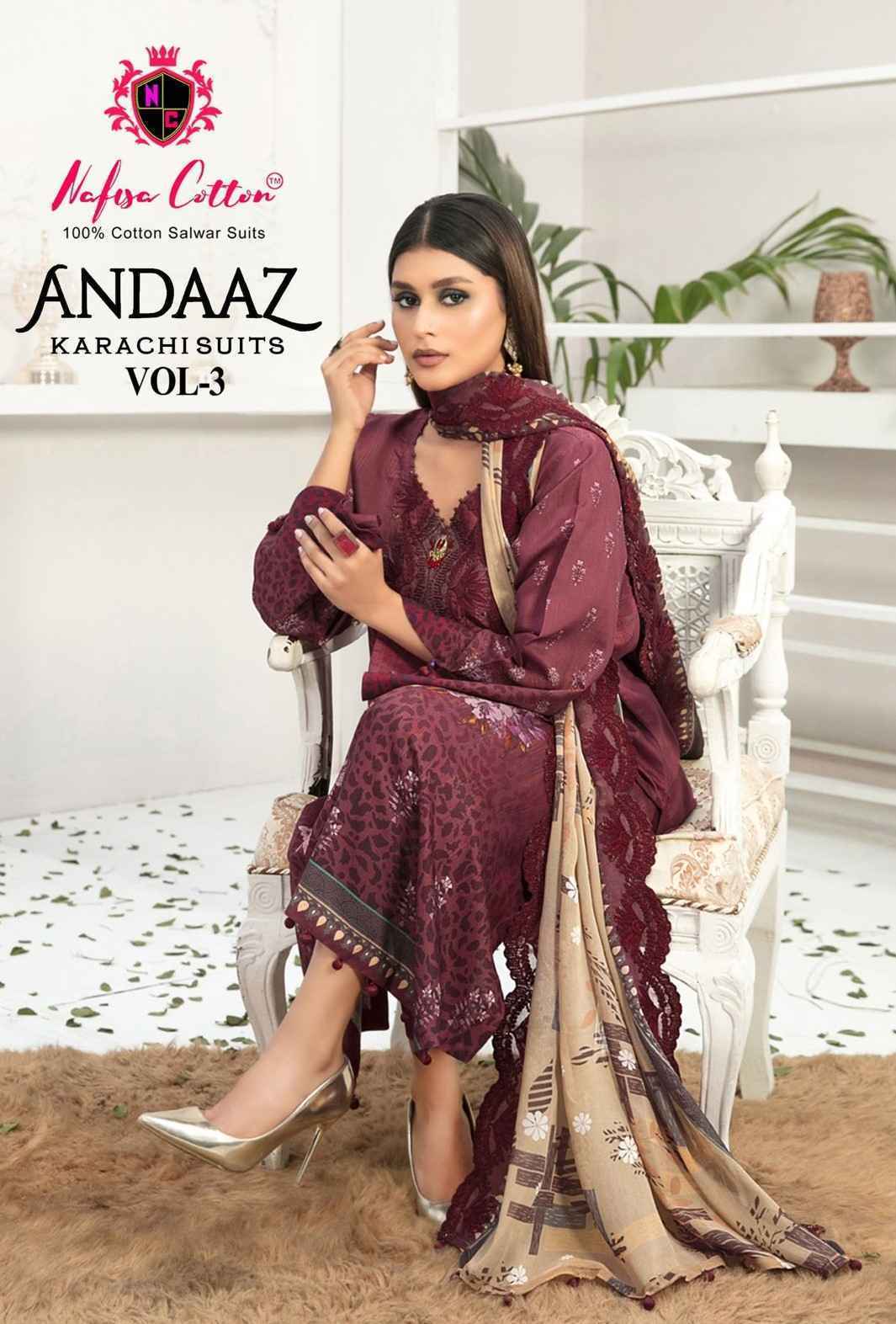 Nafisa Cotton Andaaz Karachi Vol 3 Cotton Dress Material 6 Pc Catalog