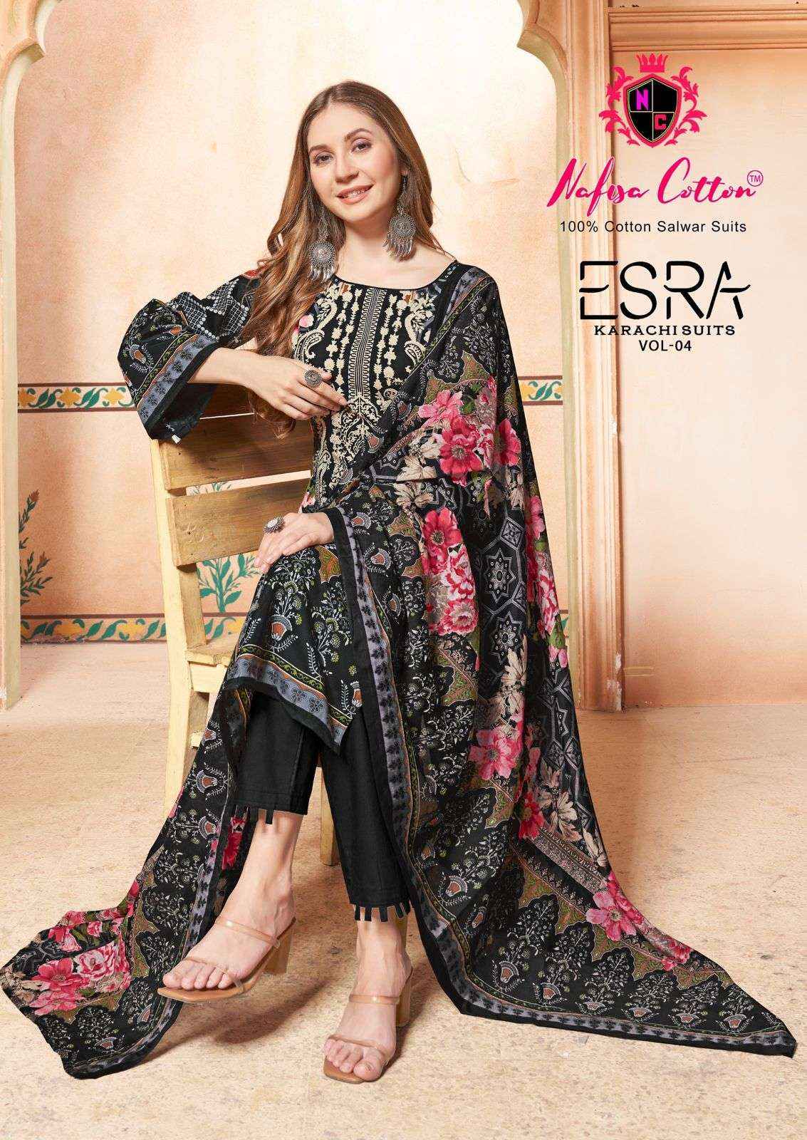 NAFISA COTTON ESRA VOL 4 COTTON DRESS MATERIAL SURAT WHOLESALER ( 6 PCS CATALOG )