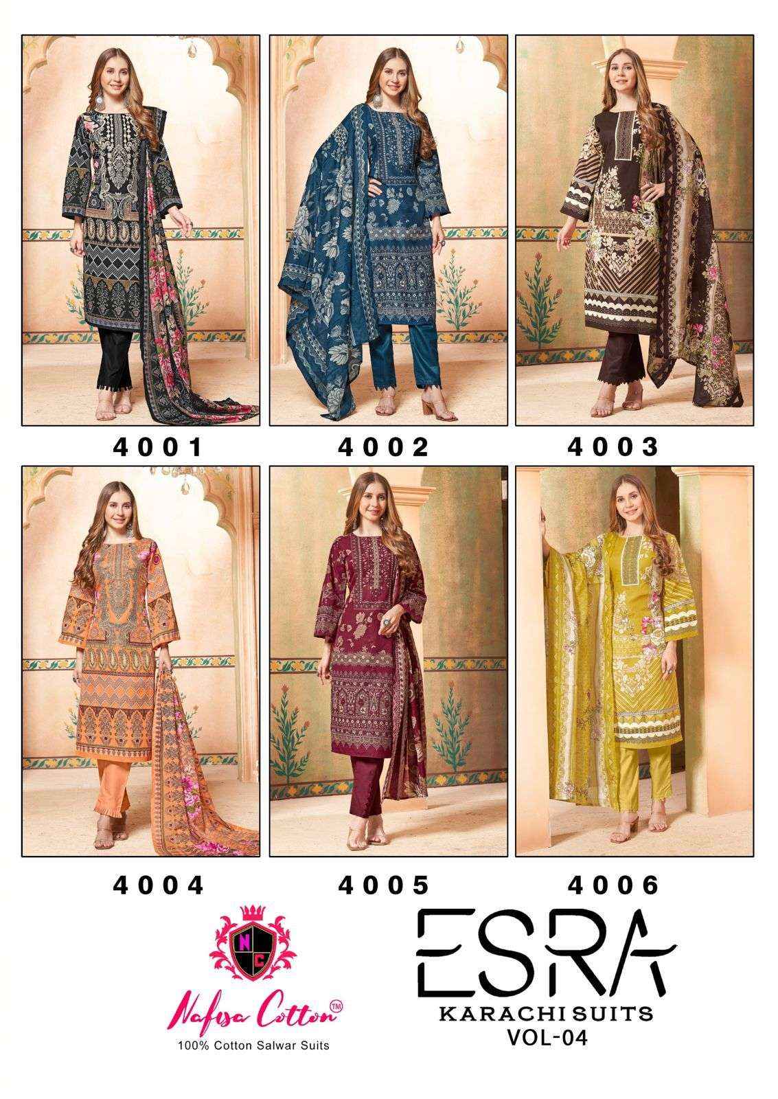 NAFISA COTTON ESRA VOL 4 COTTON DRESS MATERIAL SURAT WHOLESALER ( 6 PCS CATALOG )