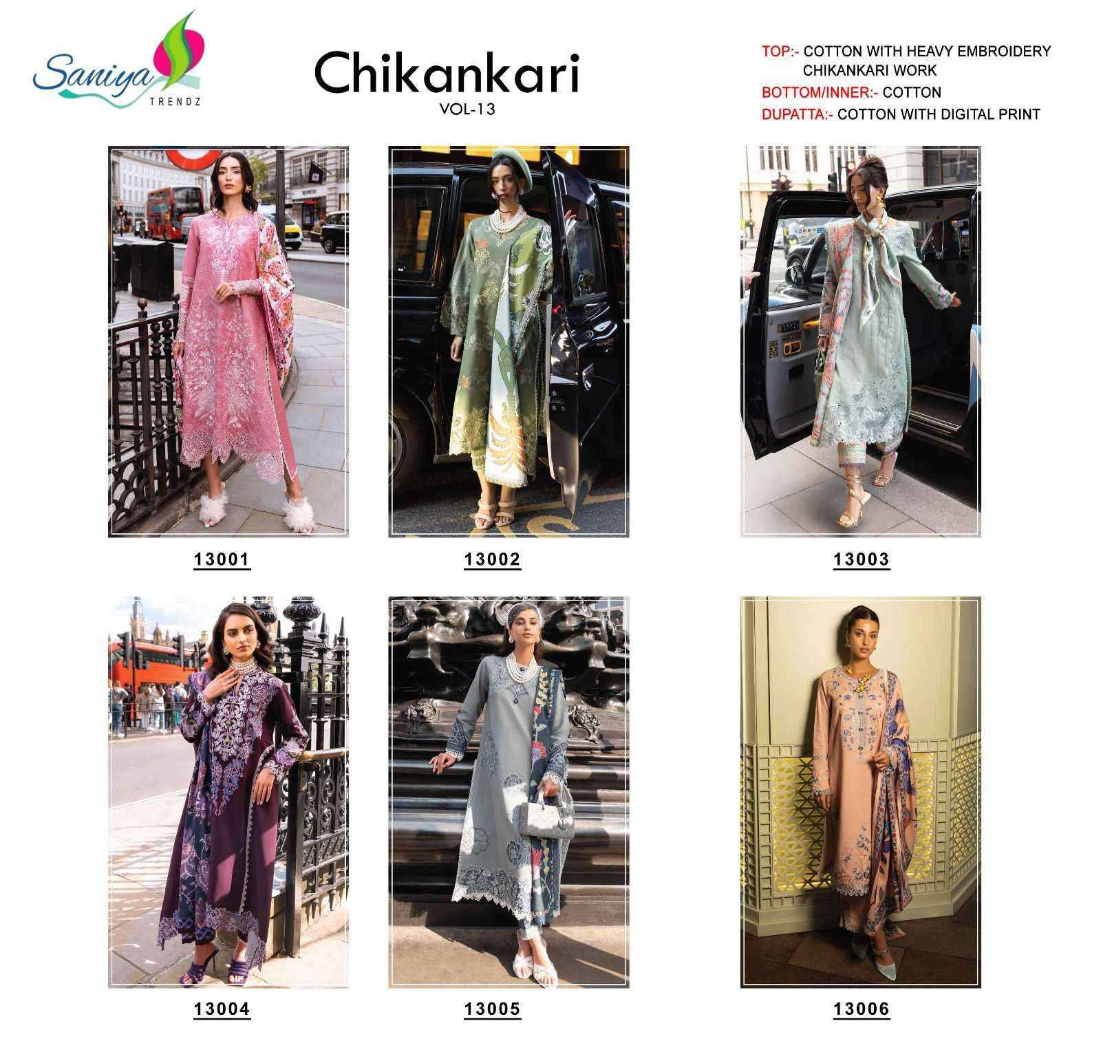 Saniya Trendz Chikankari Vol 13 Fancy Chikan Work Pakistani Suits ( 6 Pcs Catalog )