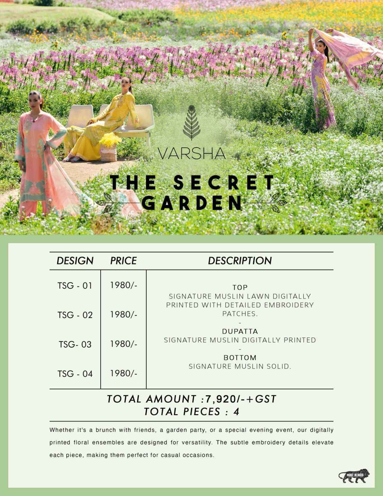 Varsha Fashion The Secret Garden Fancy Muslin Dress Material ( 4 pcs catalog )