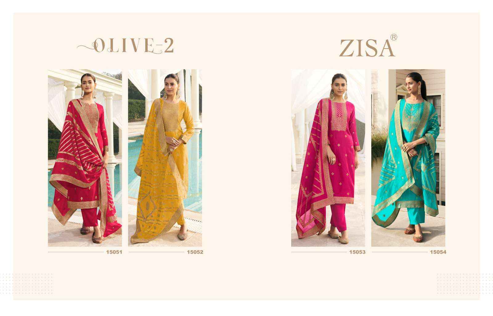 ZISA OLIVE VOL 2 DESIGNER JACQUARD BANARASI SUITS ( 4 PCS CATALOG )