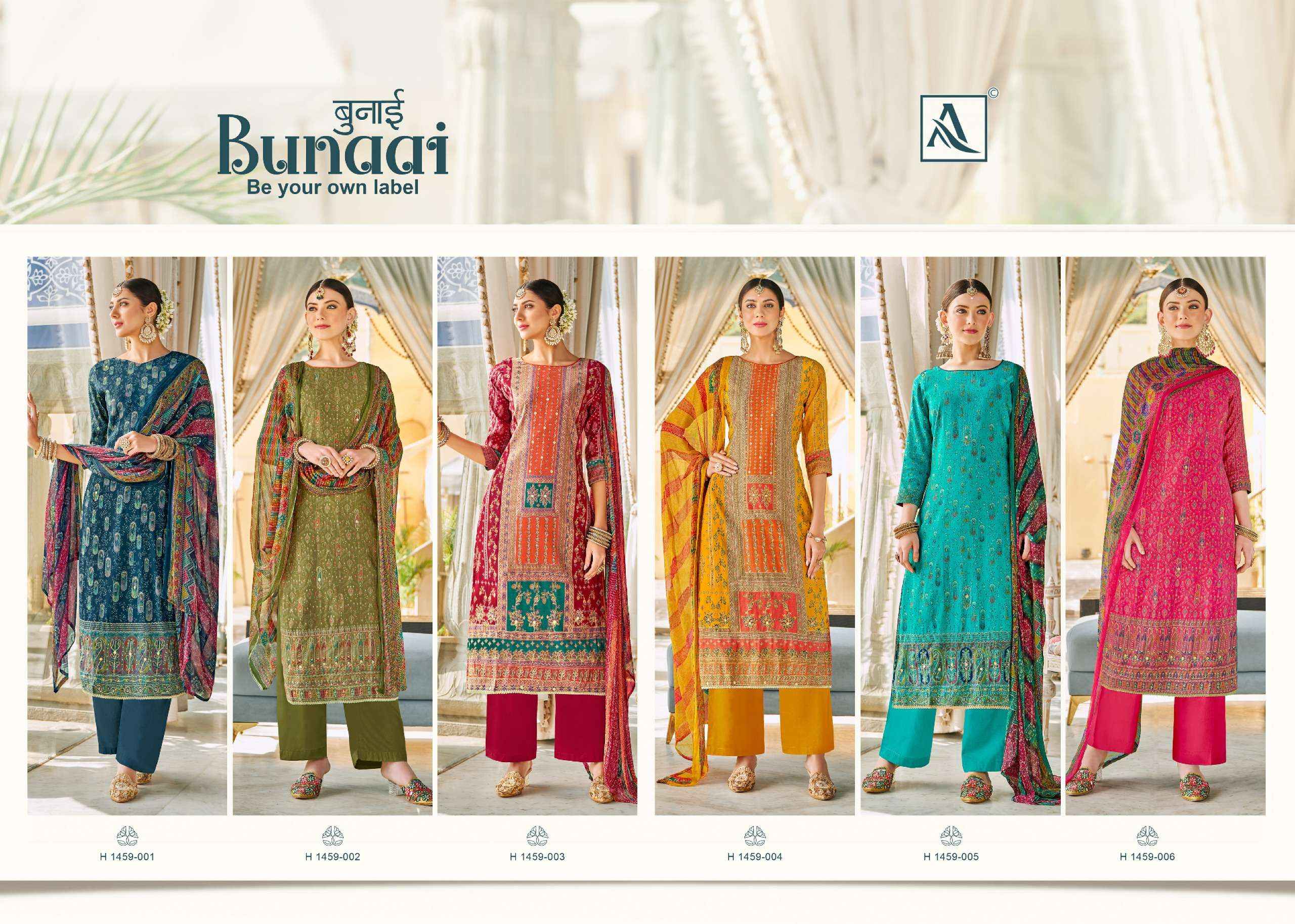 ALOK SUITS BUNAAI VISCOSE FANCY WORK SALWAR KAMEEZ ( 6 PCS CATALOG )