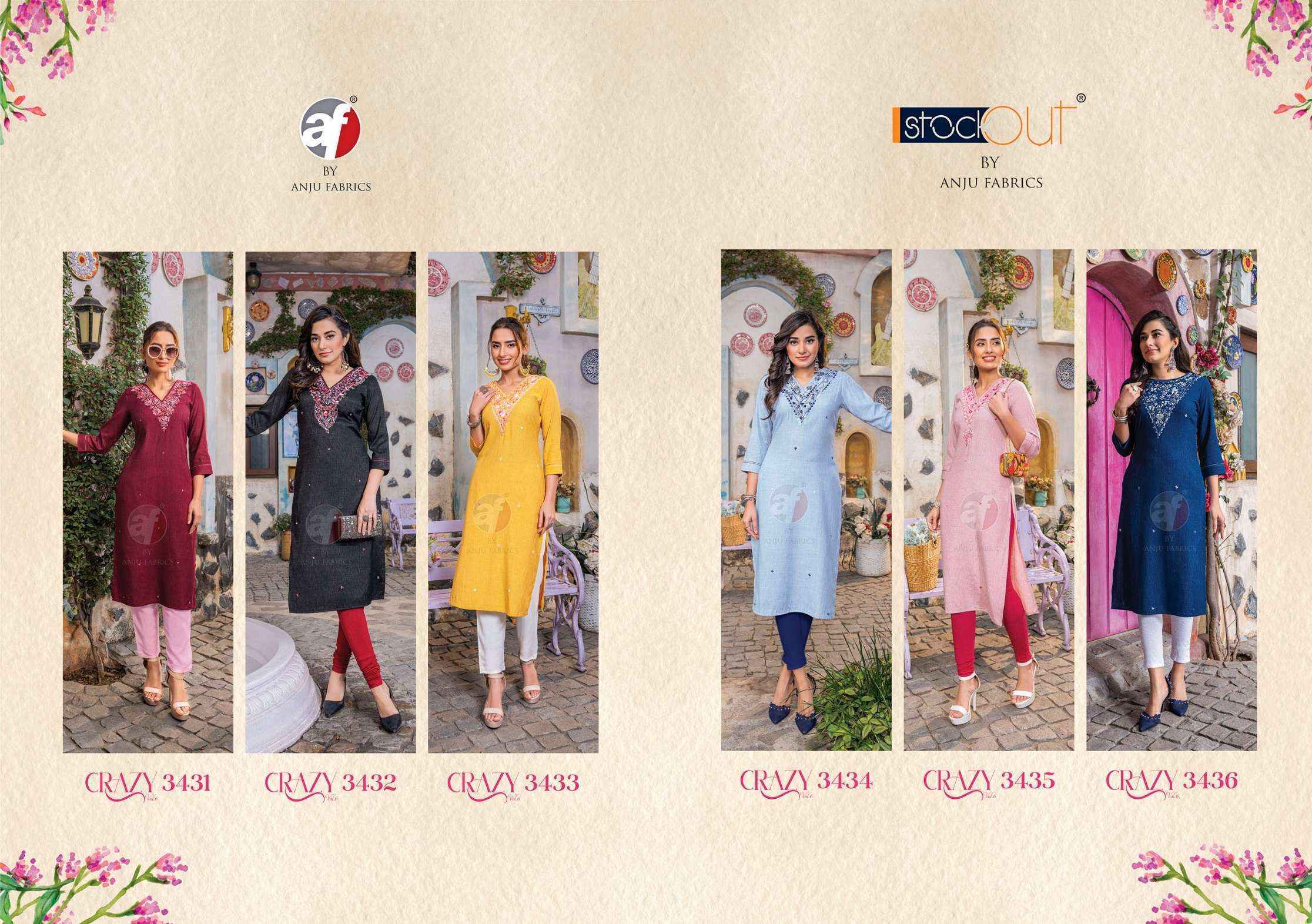 Anju Fabrics Crazy Vol 6 Cotton Kurti 6 pcs Catalogue