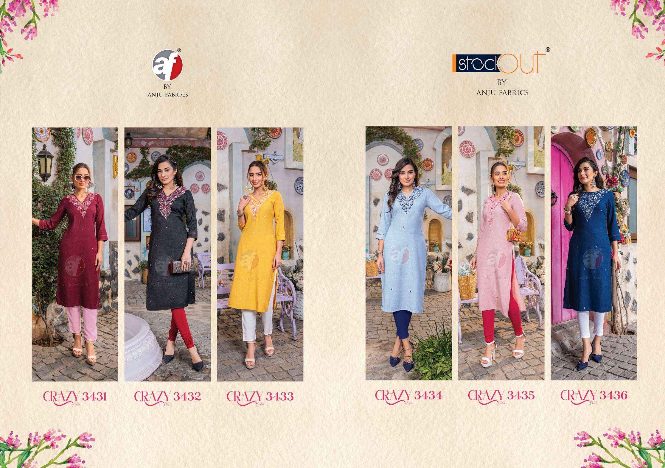 ANJU FABRICS CRAZY VOL 6 READYMADE DESIGNER SUITS ( 6 PCS CATALOG )