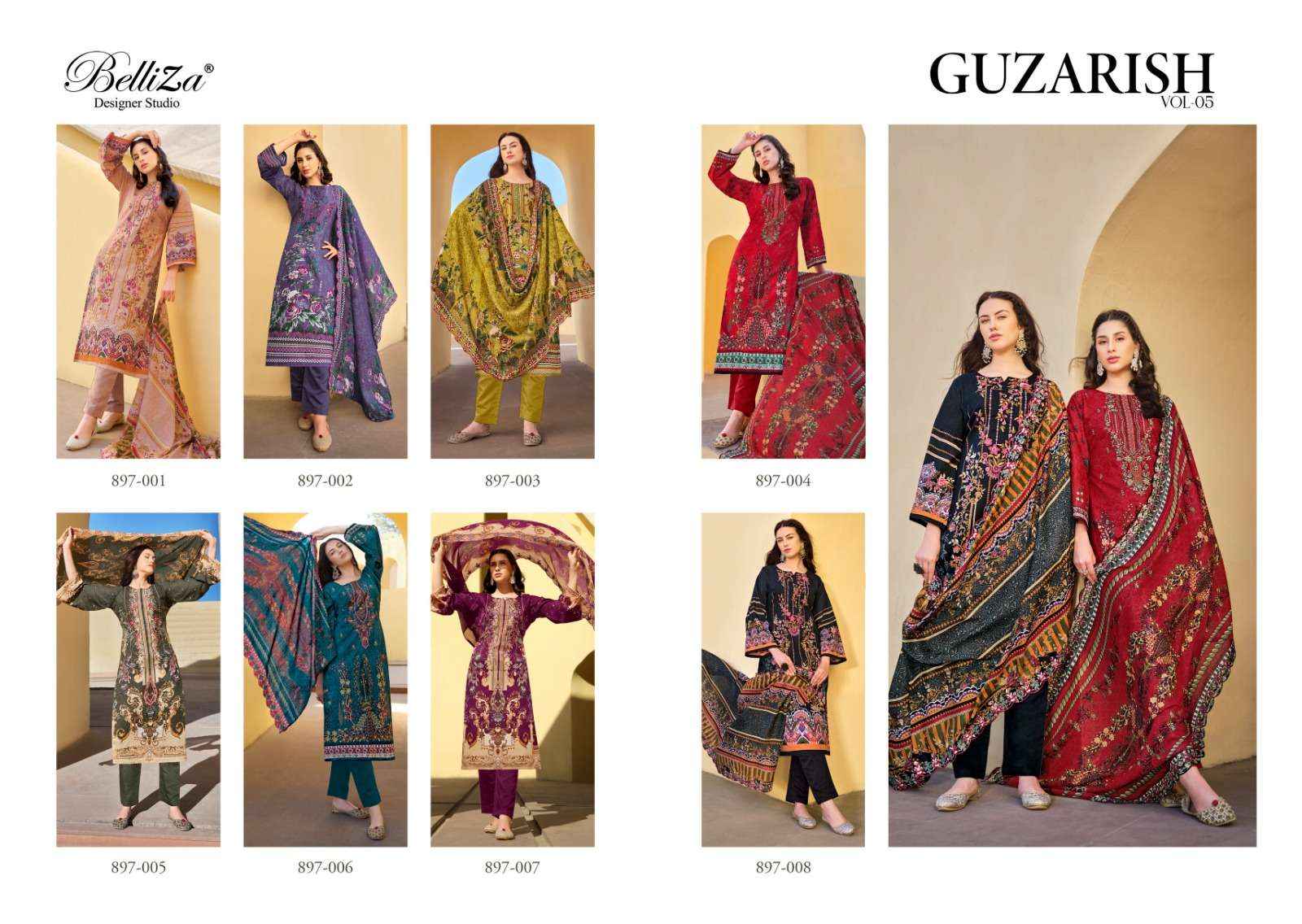 BELLIZA DESIGNER GUZARISH VOL 5 COTTON SALWAR SUITS ( 8 PCS CATALOG )