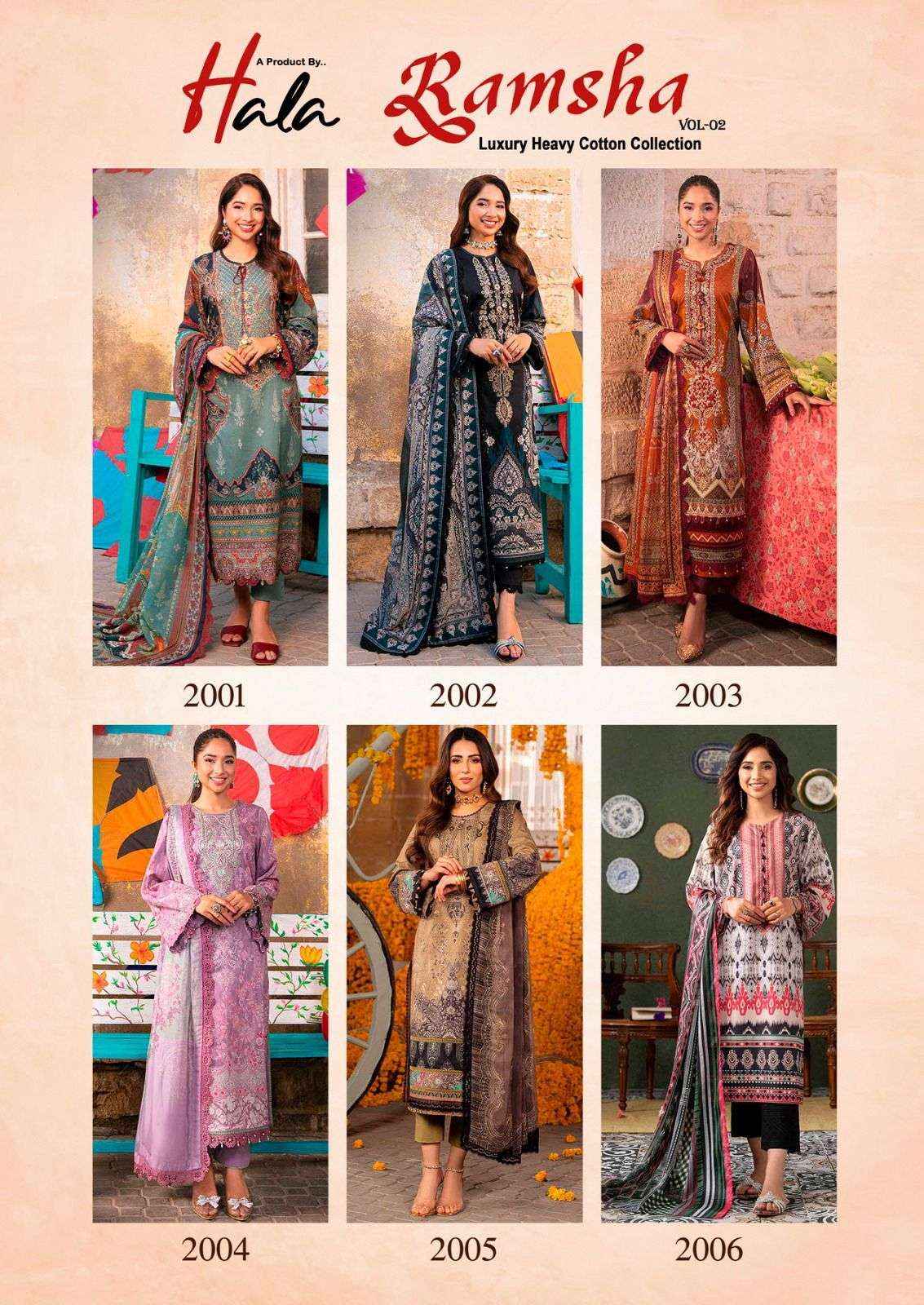 HALA RAMSHA VOL 2 COTTON PAKISTANI DRESS MATERIAL ( 6 PCS CATALOG )