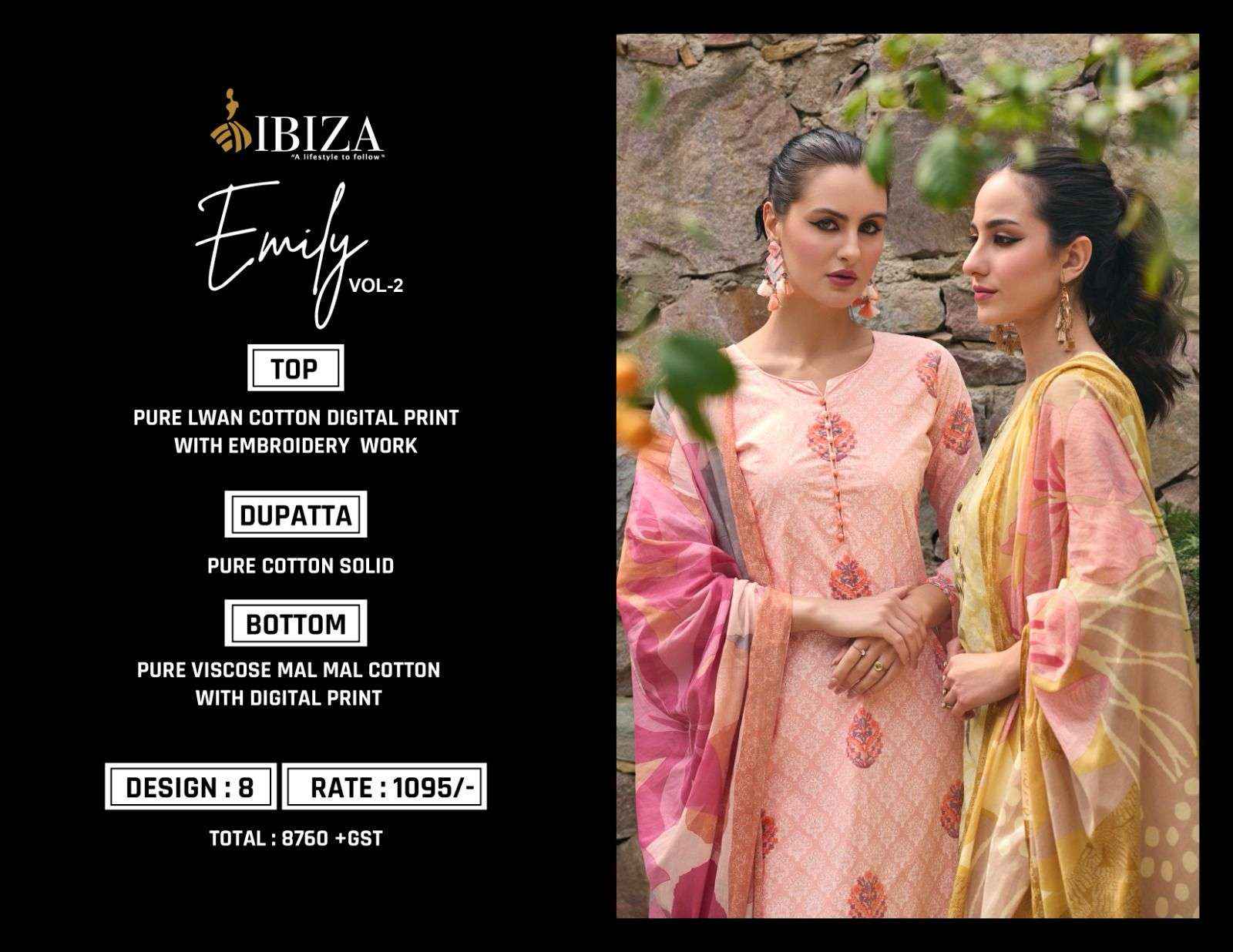 IBIZA EMILY VOL 2 LAWN COTTON DESIGNER DRESS MATERIAL ( 8 PCS CATALOG )