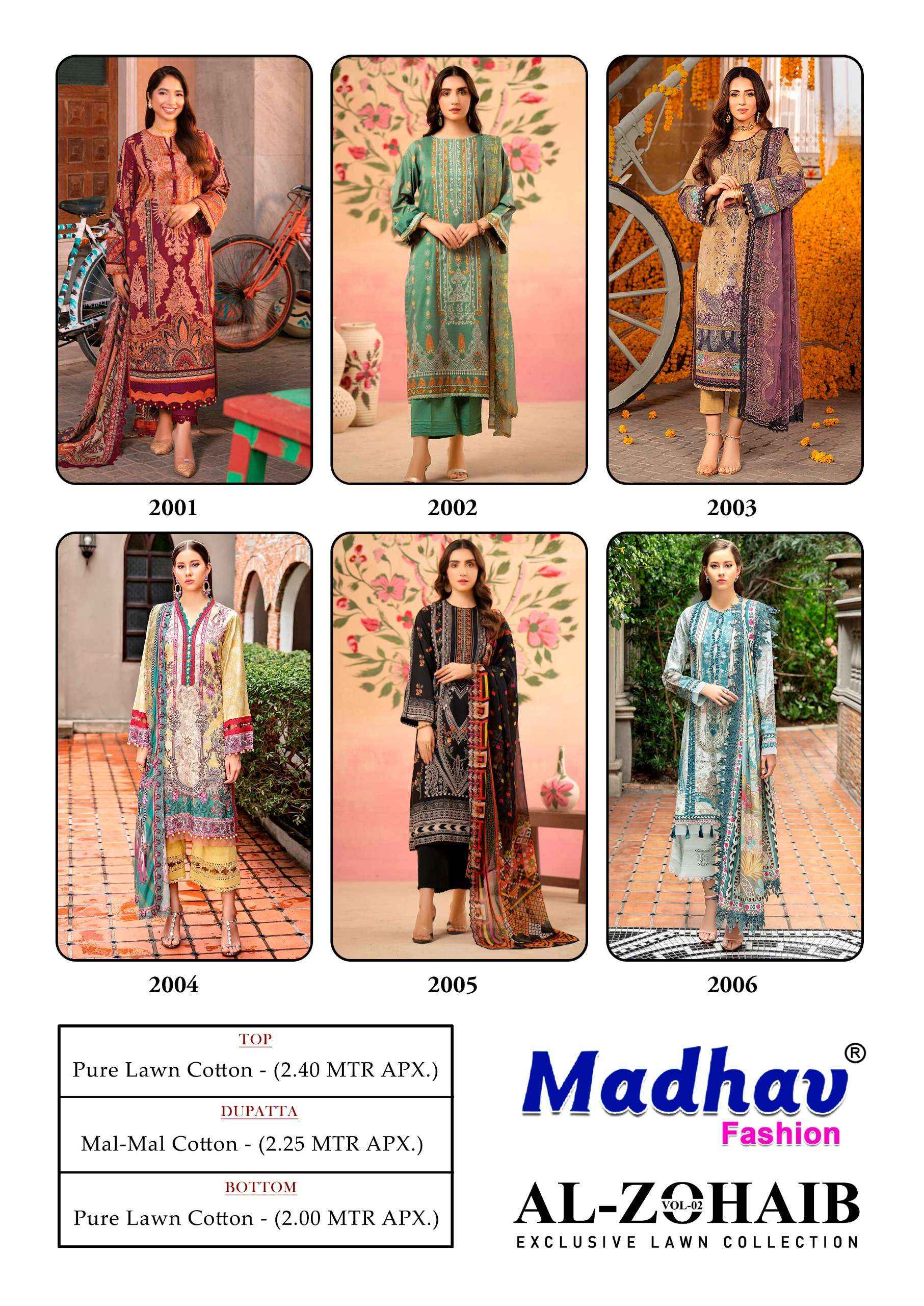 MADHAV FASHION AL ZOHAIB VOL 2 LAWN COTTON PAKISTANI SUITS ( 6 PCS CATALOG )