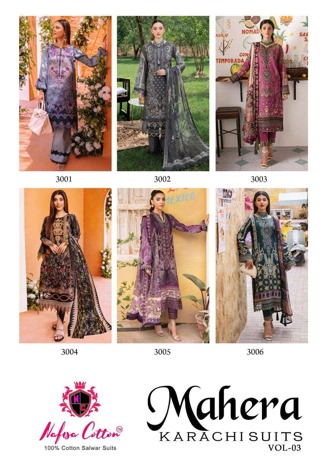 NAFISA COTTON MAHERA KARACHI SUITS VOL 3 COTTON DRESS MATERIAL ( 6 PCS CATALOG )