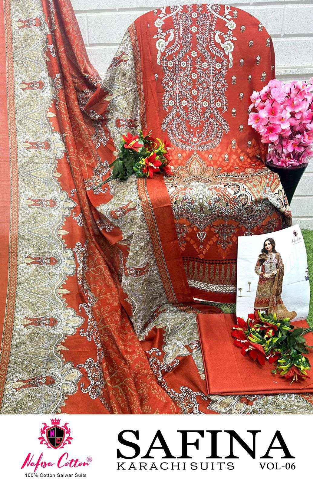 NAFISA COTTON SAFINA VOL 6 COTTON DRESS MATERIALS ( 6 PCS CATALOG )