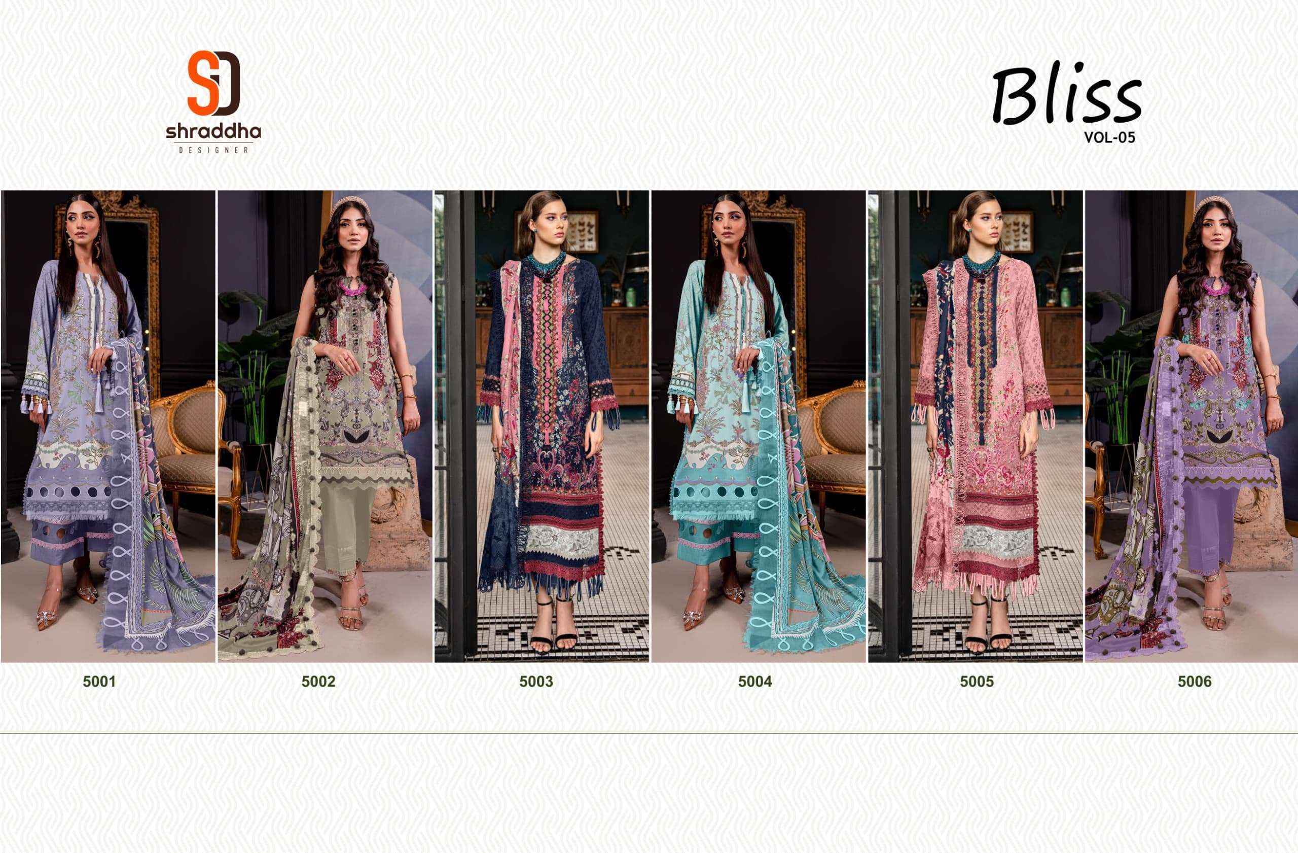 SHRADDHA DESIGNER BLISS VOL 5 LAWN COTTON SALWAR KAMEEZ ( 6 PCS CATALOG ) COTTON DUPATTA