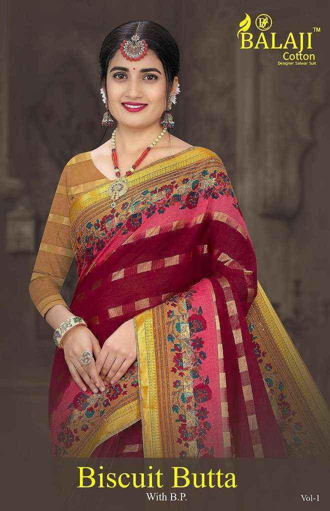 Balaji Cotton Biscuit Butta Ethnic Wear Cotton Sarees ( 10 Pcs Catalog )