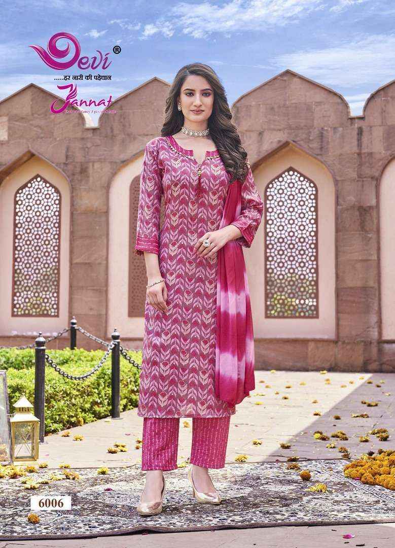 Devi Jannat Vol 6 Rayon  Readymade Suits Top Bottom With Dupatta ( 8 Pcs Catalog )