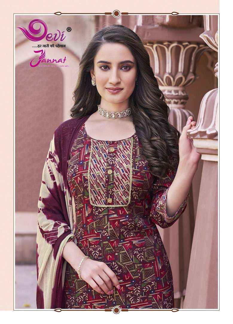 Devi Jannat Vol 6 Rayon  Readymade Suits Top Bottom With Dupatta ( 8 Pcs Catalog )