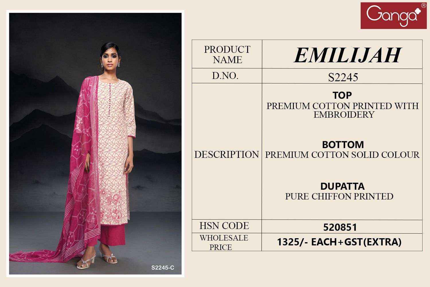 Ganga Emilijah 2245 Fancy Summer Wear Cotton Suit Collection ( 4 pcs catalog )