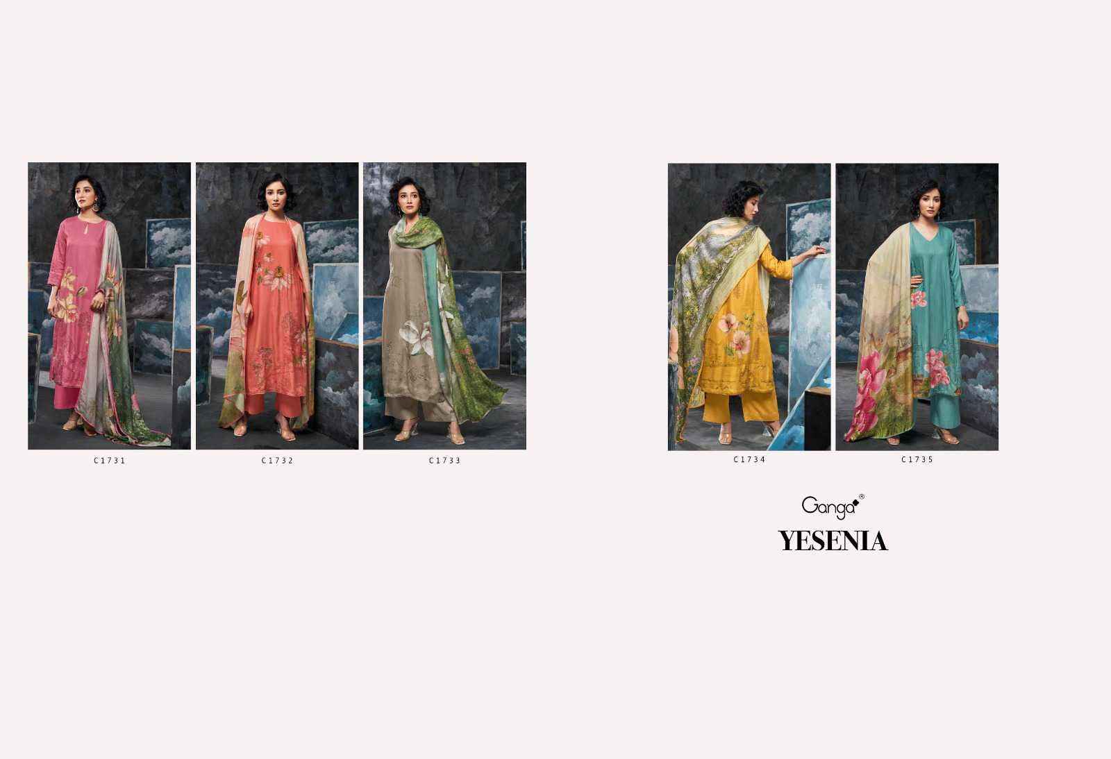 Ganga Yesenia Fancy Bemberg Silk Branded Ladies Suit Online Exporters (5 pcs catalog )