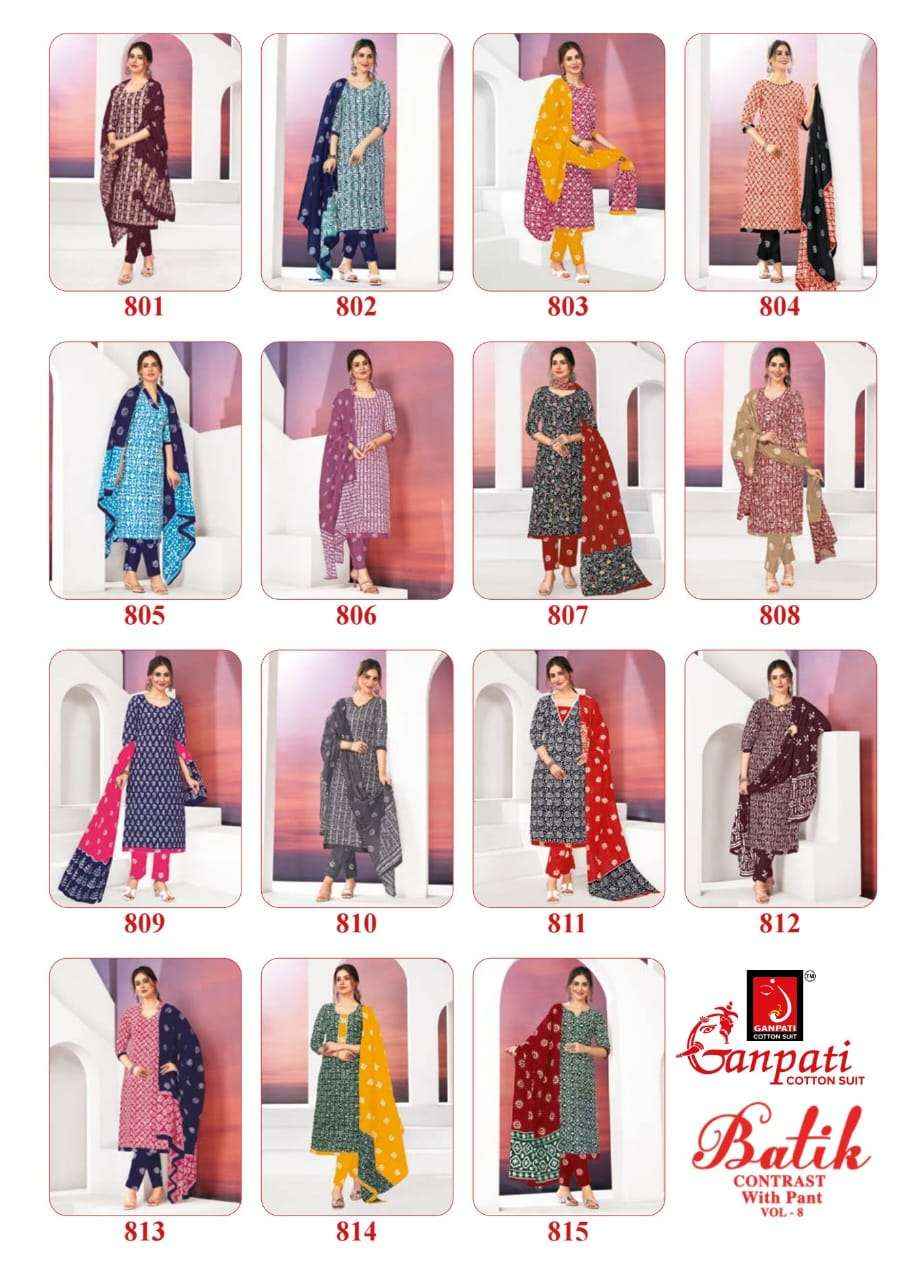 Ganpati Batik Vol 8 Pure Cotton Readymade Suits ( 15 Pcs Catalog )