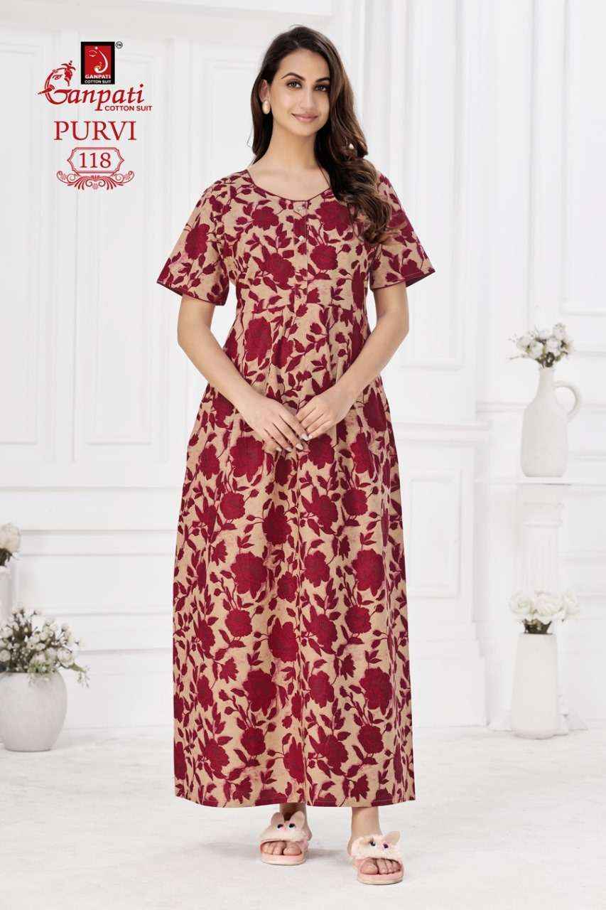 Ganpati Purvi Vol-1 Pure Cotton Night Gown ( 20 Pcs Catalog )