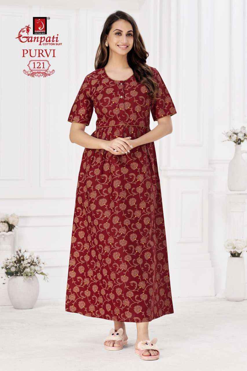 Ganpati Purvi Vol-1 Pure Cotton Night Gown ( 20 Pcs Catalog )