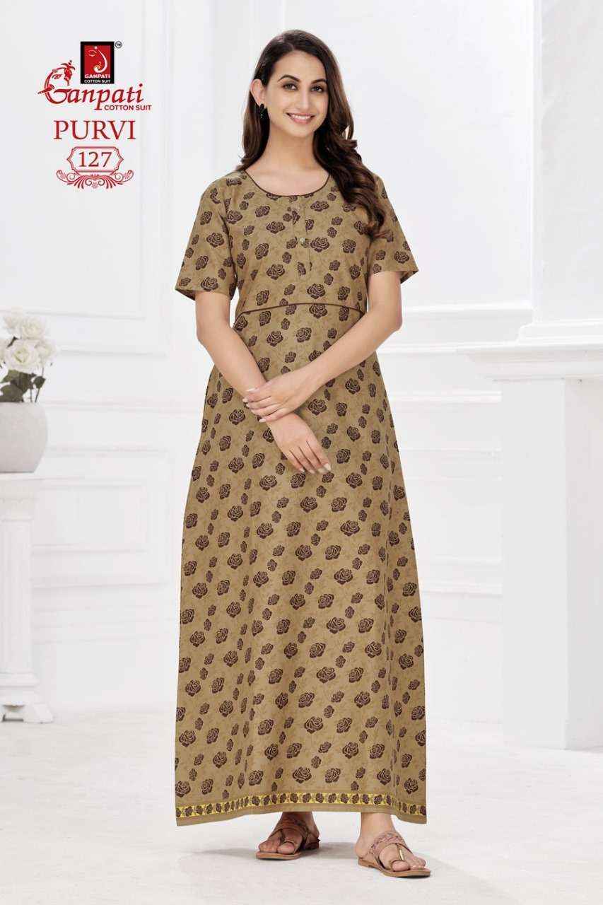 Ganpati Purvi Vol-1 Pure Cotton Night Gown ( 20 Pcs Catalog )