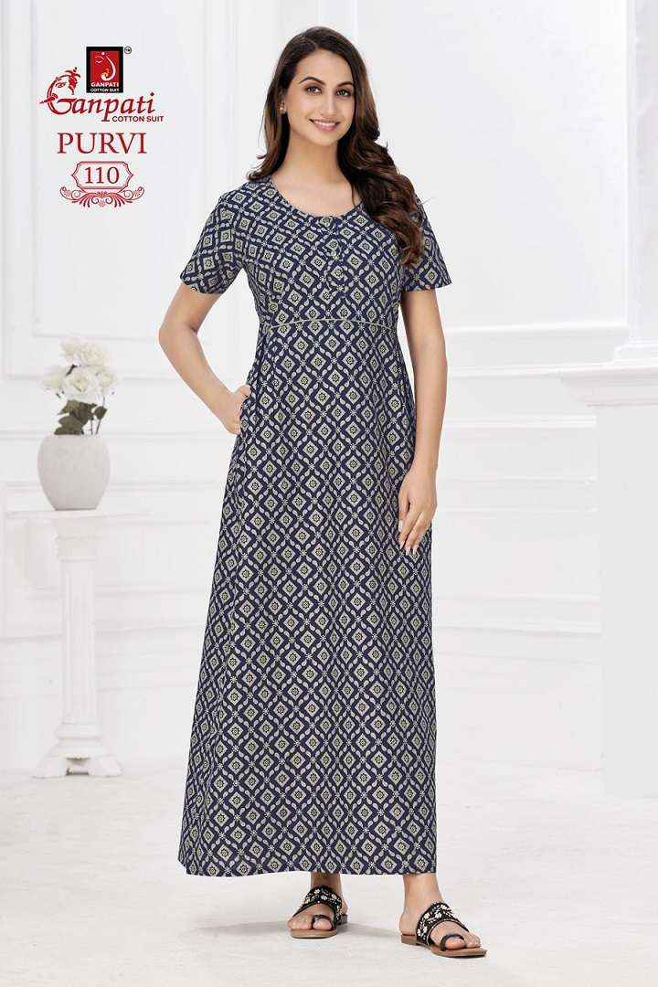 Ganpati Purvi Vol-1 Pure Cotton Night Gown ( 20 Pcs Catalog )