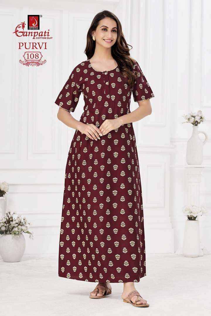 Ganpati Purvi Vol-1 Pure Cotton Night Gown ( 20 Pcs Catalog )