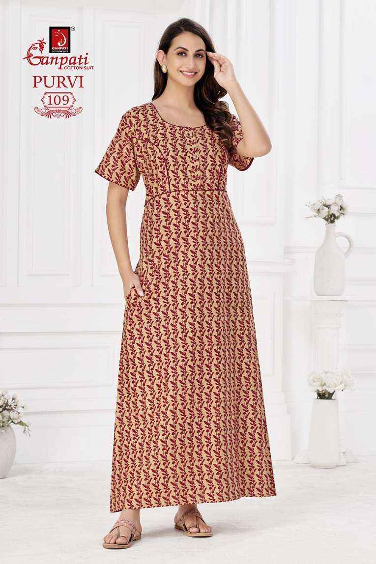 Ganpati Purvi Vol-1 Pure Cotton Night Gown ( 20 Pcs Catalog )