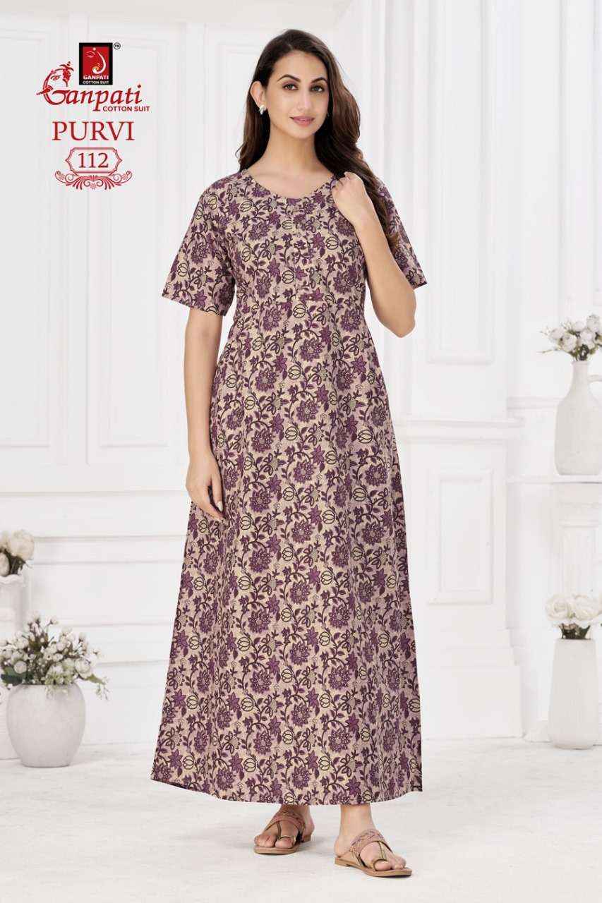 Ganpati Purvi Vol-1 Pure Cotton Night Gown ( 20 Pcs Catalog )