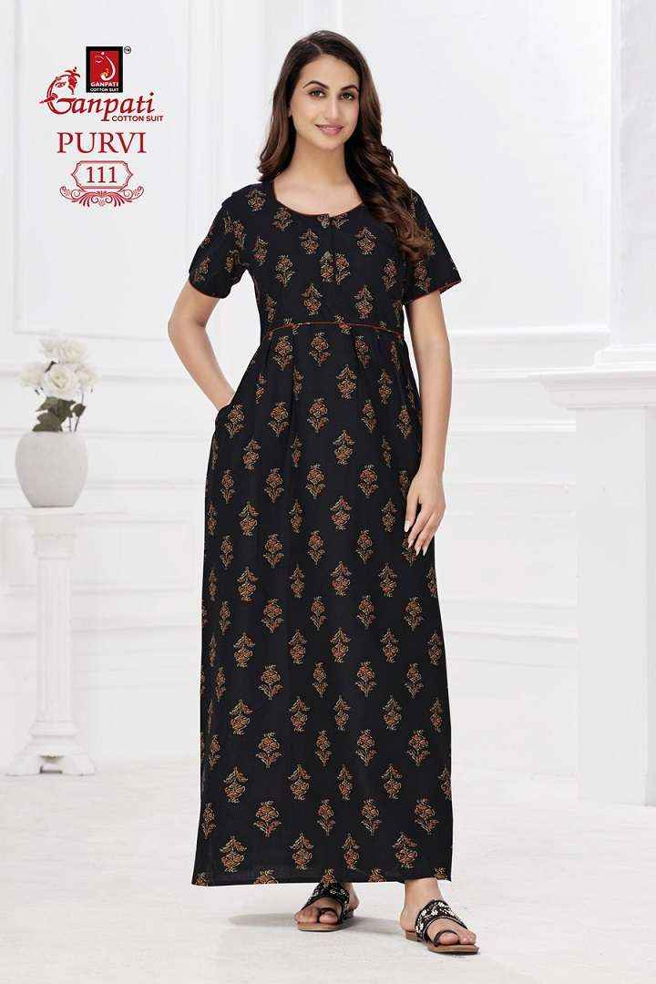 Ganpati Purvi Vol-1 Pure Cotton Night Gown ( 20 Pcs Catalog )