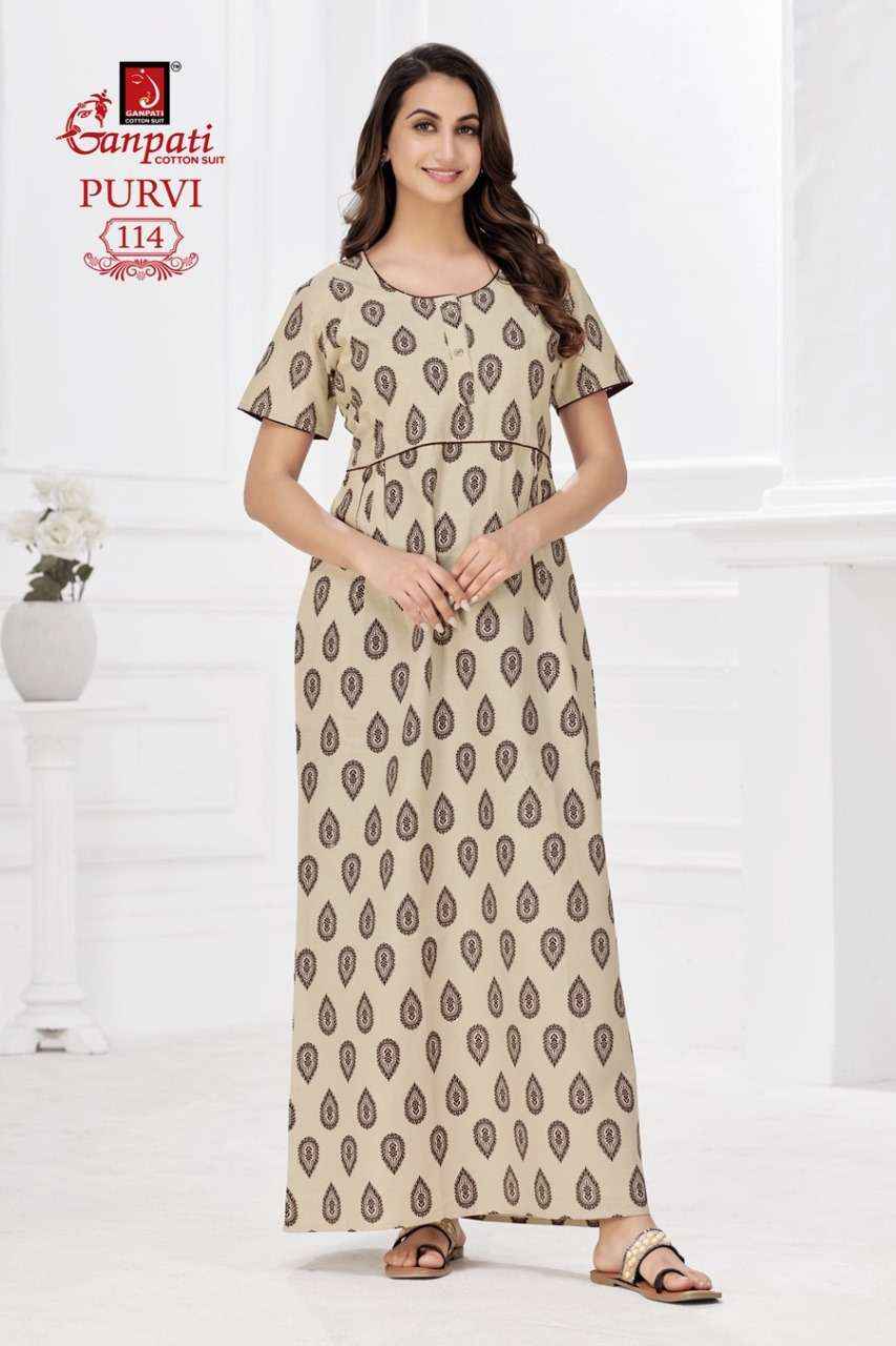 Ganpati Purvi Vol-1 Pure Cotton Night Gown ( 20 Pcs Catalog )