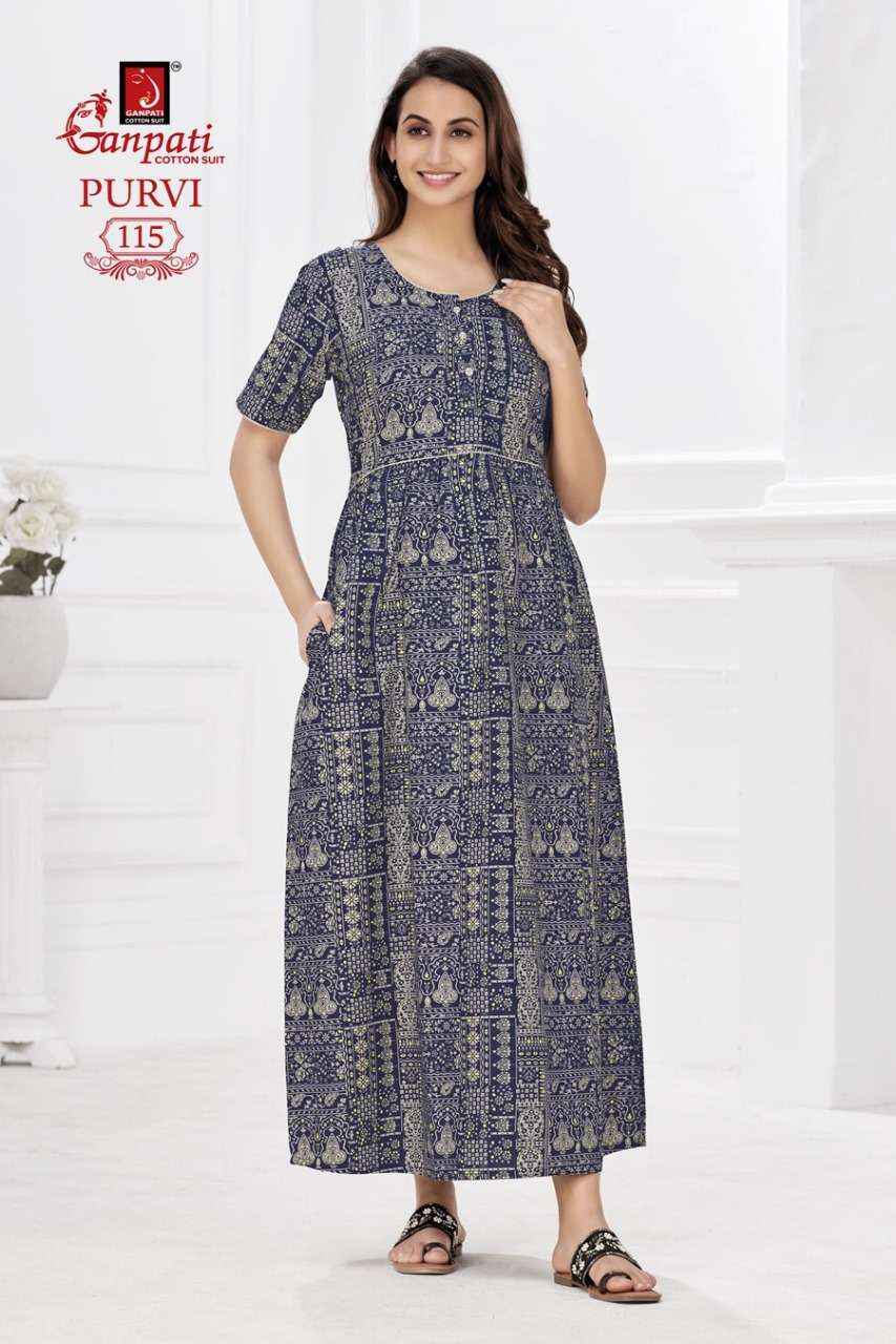 Ganpati Purvi Vol-1 Pure Cotton Night Gown ( 20 Pcs Catalog )