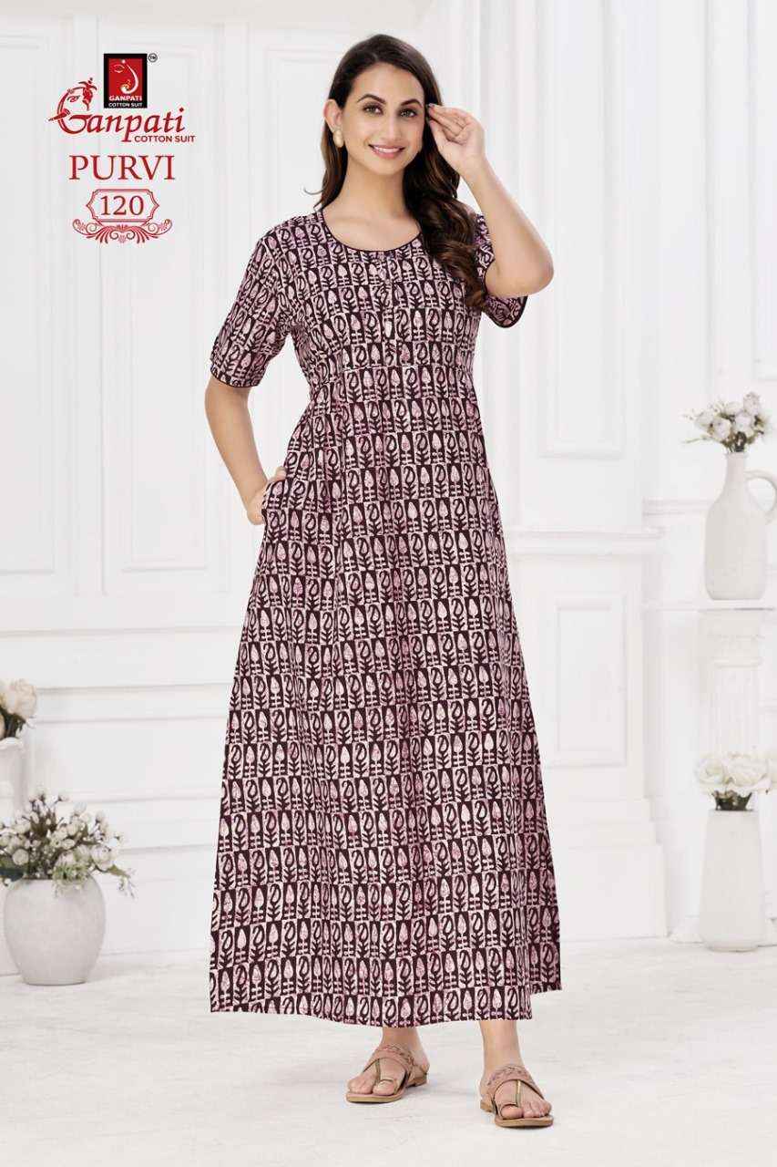 Ganpati Purvi Vol-1 Pure Cotton Night Gown ( 20 Pcs Catalog )