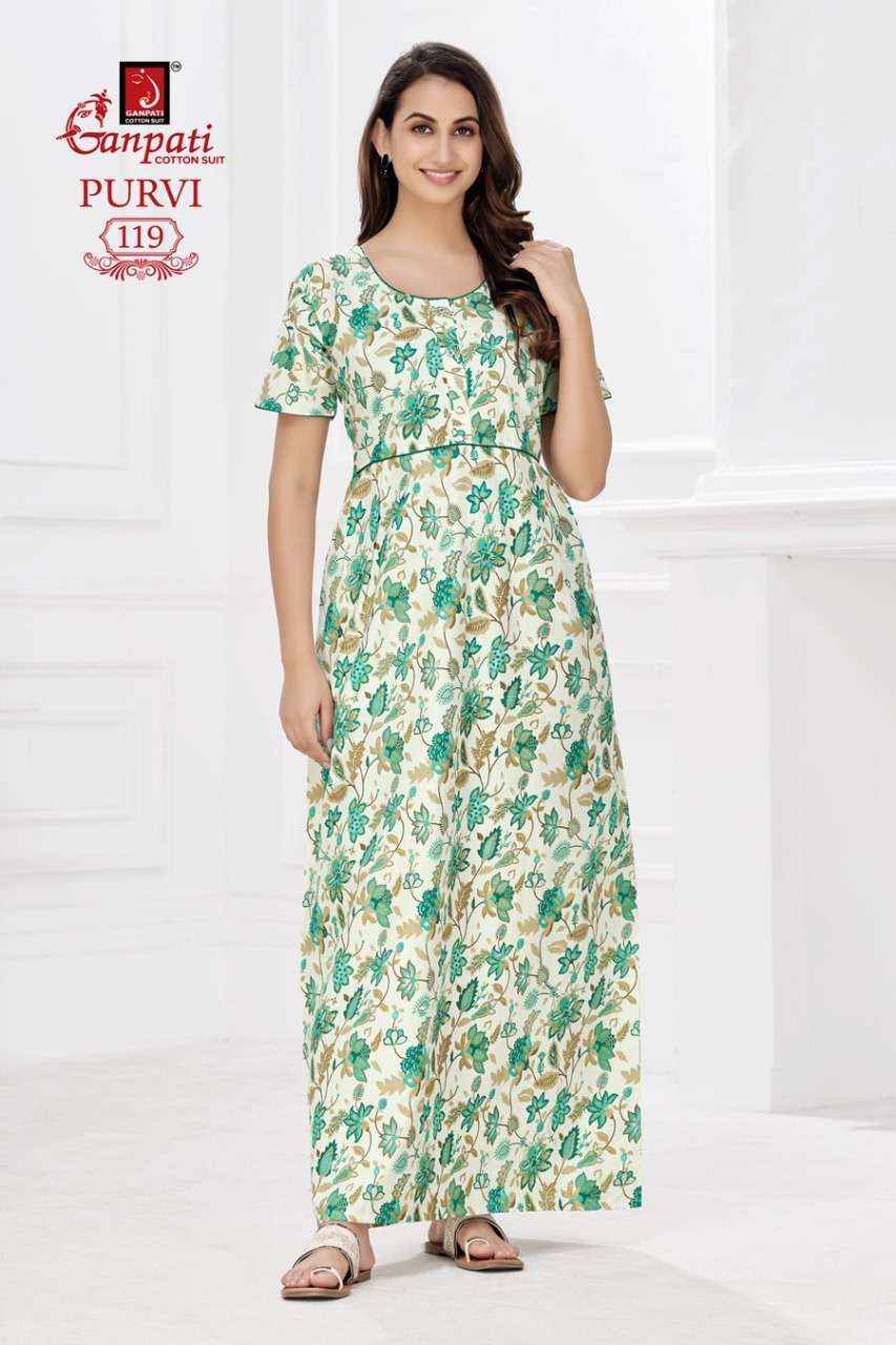 Ganpati Purvi Vol-1 Pure Cotton Night Gown ( 20 Pcs Catalog )