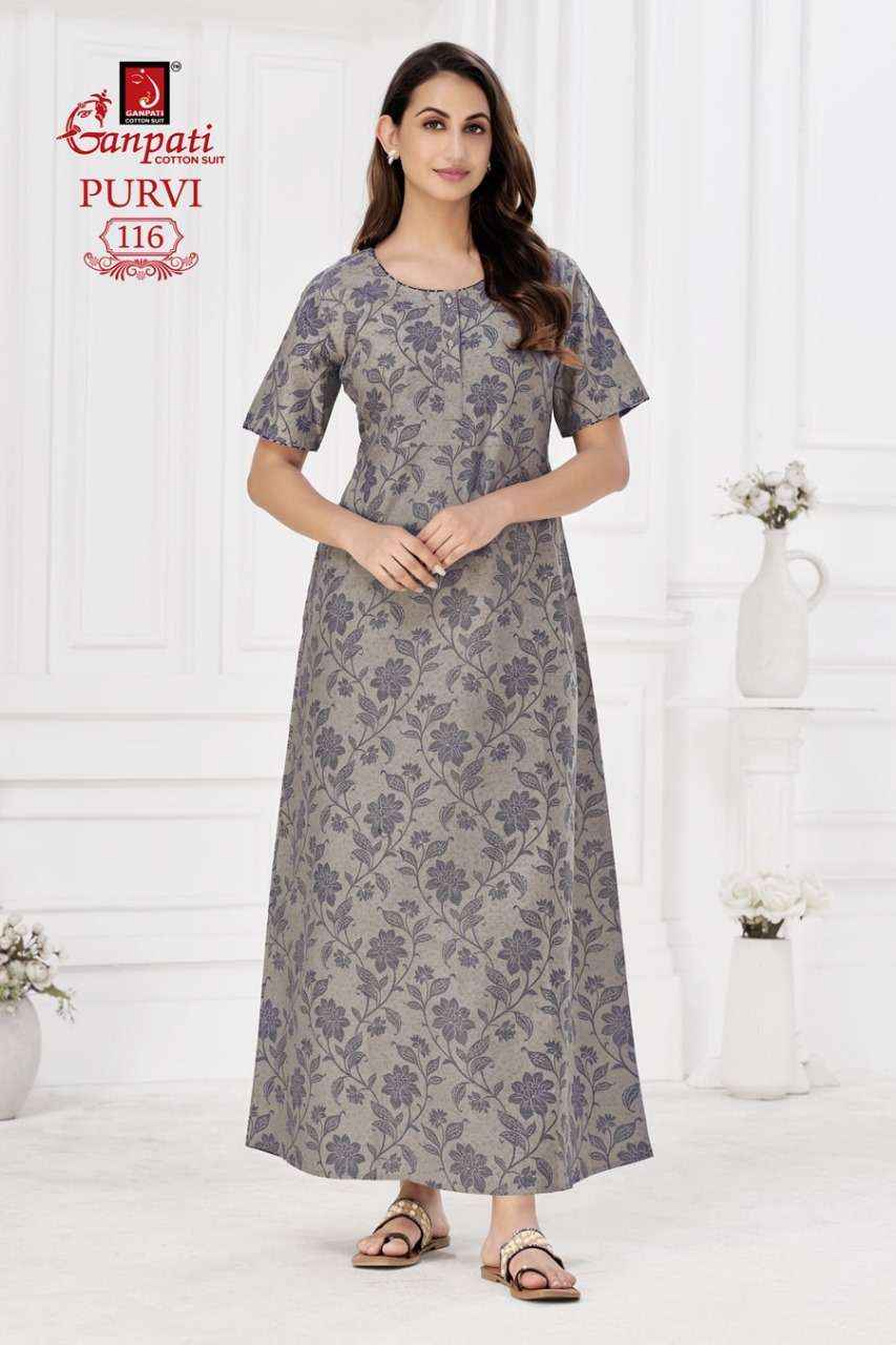 Ganpati Purvi Vol-1 Pure Cotton Night Gown ( 20 Pcs Catalog )