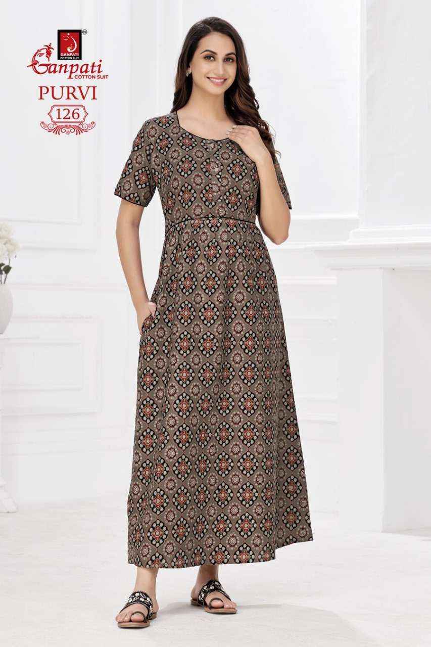 Ganpati Purvi Vol-1 Pure Cotton Night Gown ( 20 Pcs Catalog )