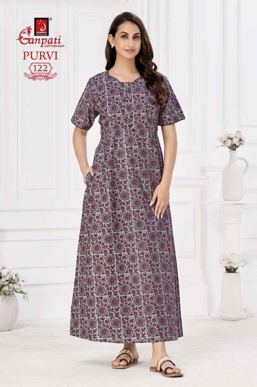 Ganpati Purvi Vol-1 Pure Cotton Night Gown ( 20 Pcs Catalog )