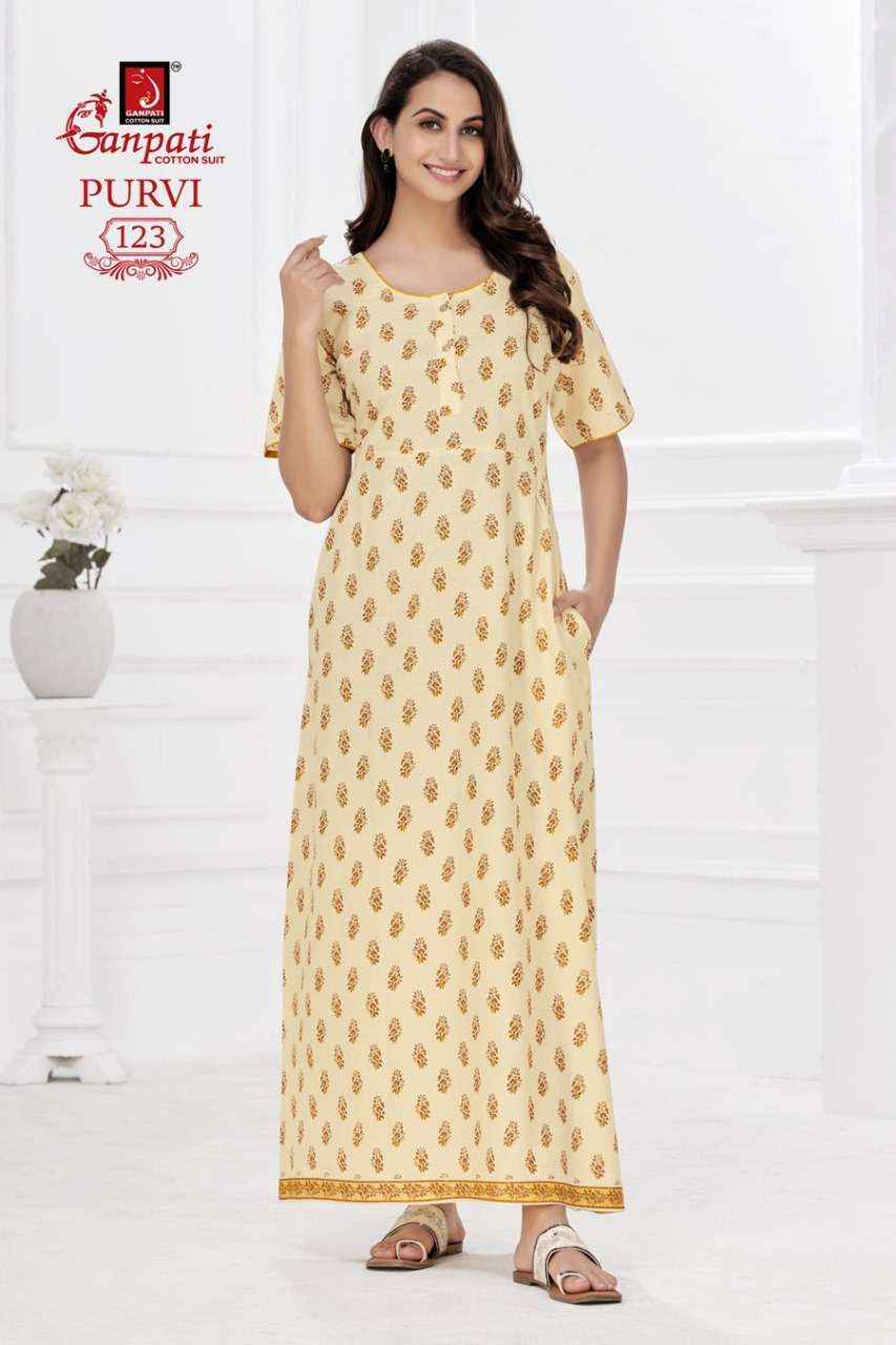 Ganpati Purvi Vol-1 Pure Cotton Night Gown ( 20 Pcs Catalog )