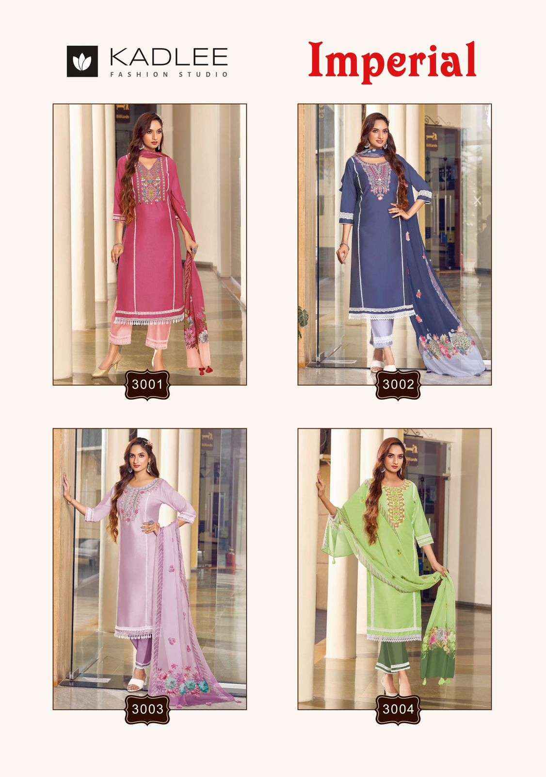 Kadlee Imperial Fancy Chanderi Kurti Pant Dup Set Collection  (4 pcs catalog )