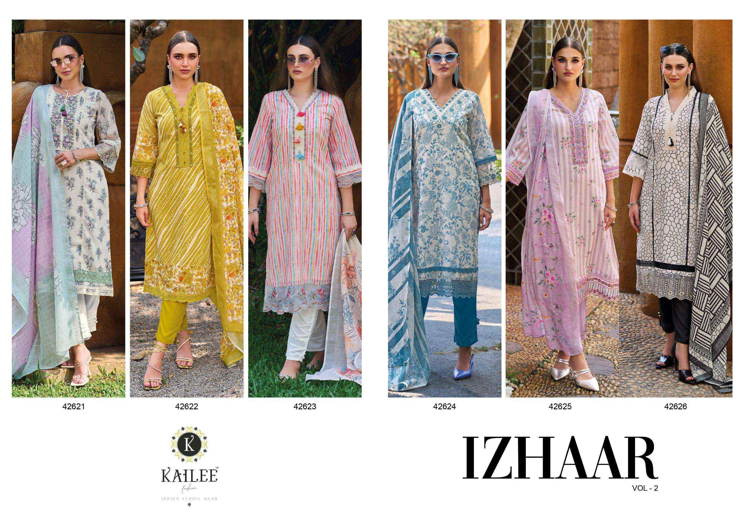 KAILEE FASHION IZHAAR VOL 2 LINEN COTTON DESIGNER SUITS ( 6 PCS CATALOG )